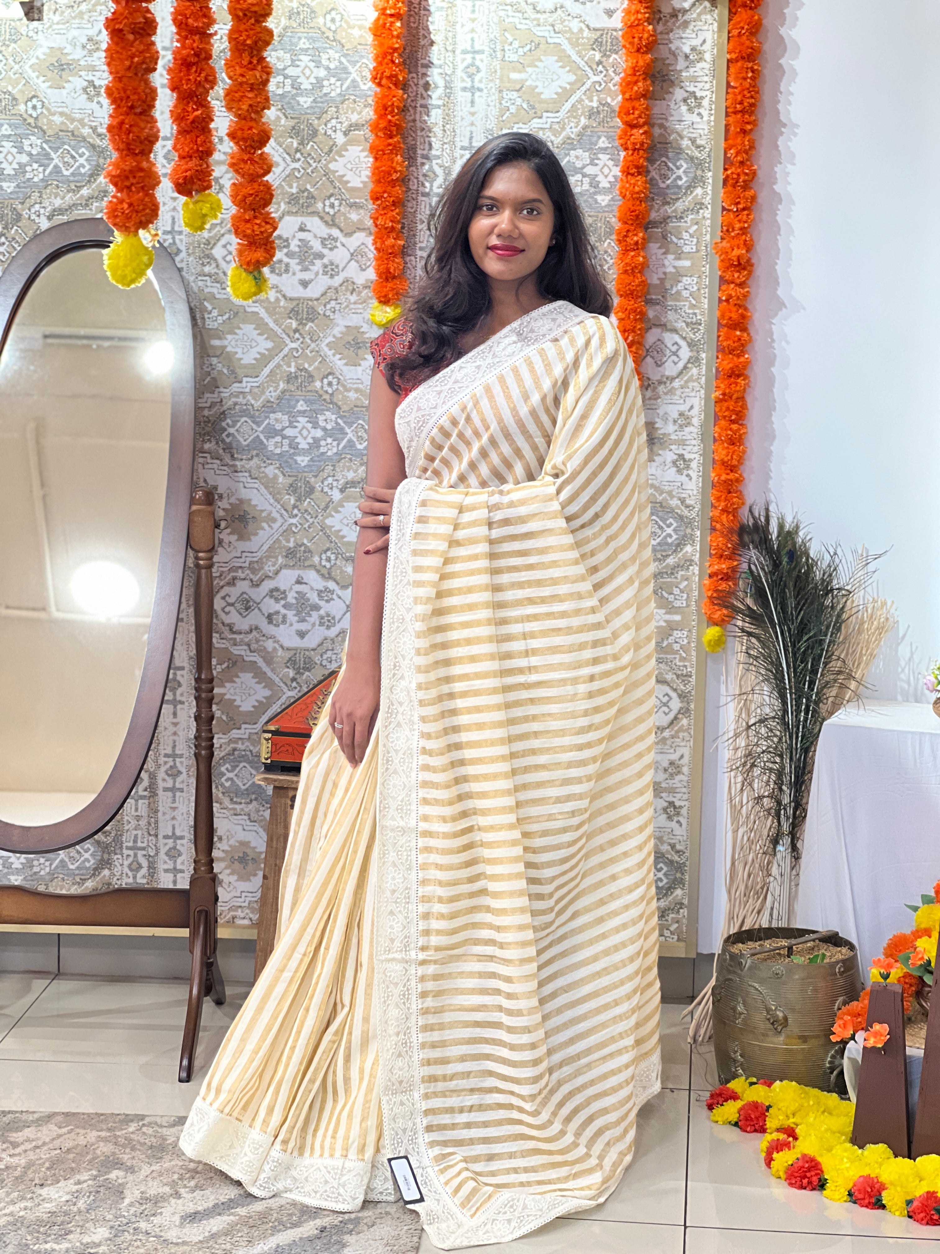 Stripe Woven Pattern Chanderi Saree | MM573