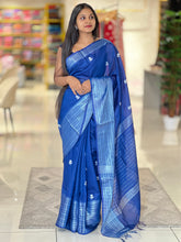 Floral Embroidery Bhagalpuri Linen Saree | NHH454