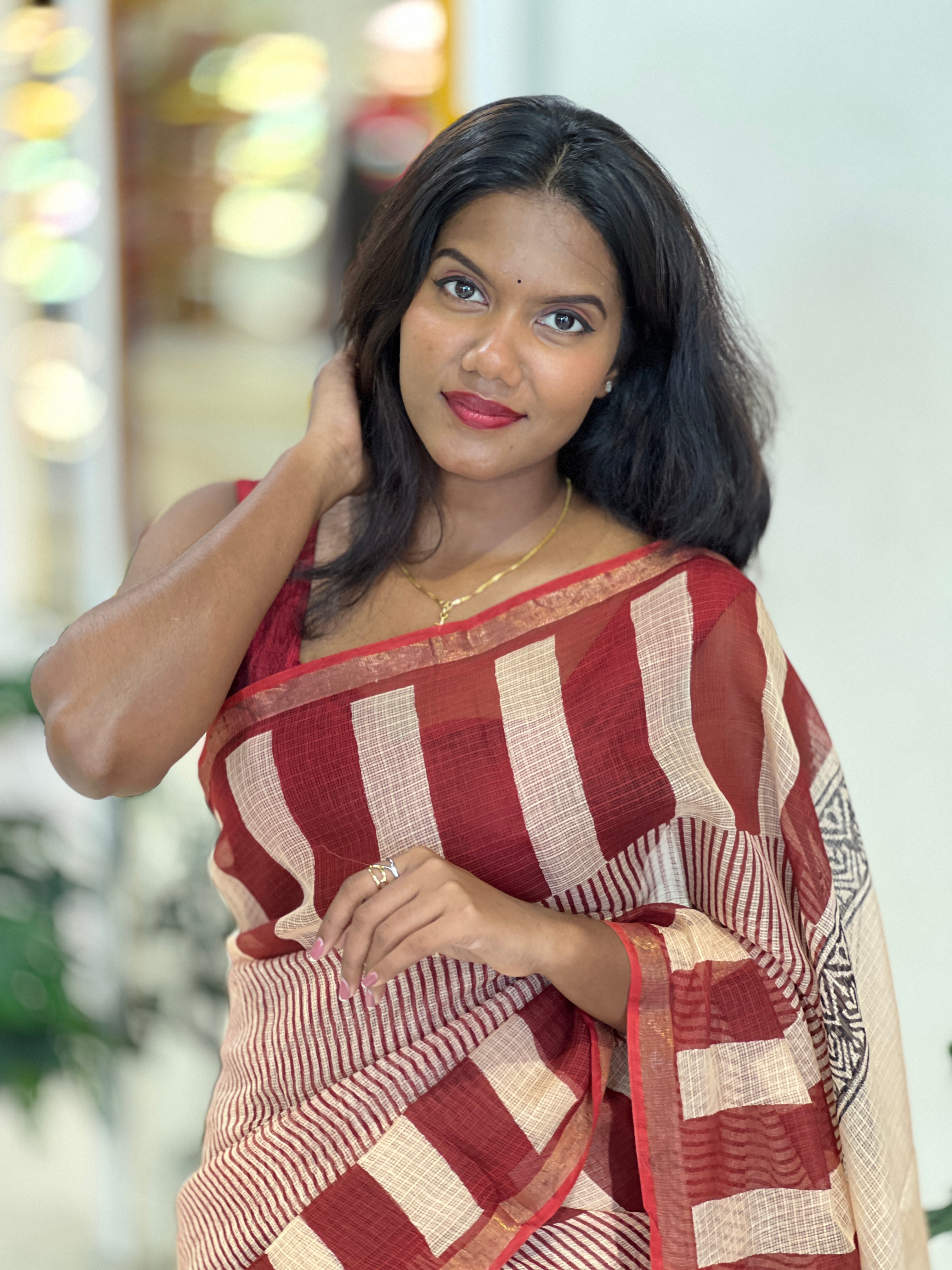 Strip Hand Block Printed Kota Saree |VFC608