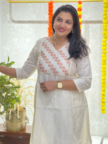 Floral Embroidery Detailed Chanderi Silk Kurta Material | DN765