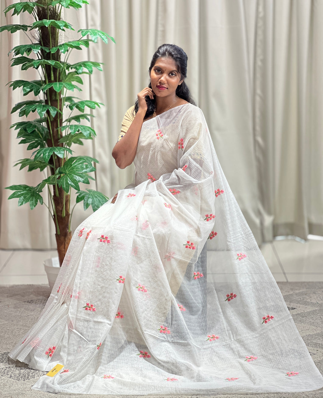 Floral Embroidery Detailed Silky Kota Saree | NHH511