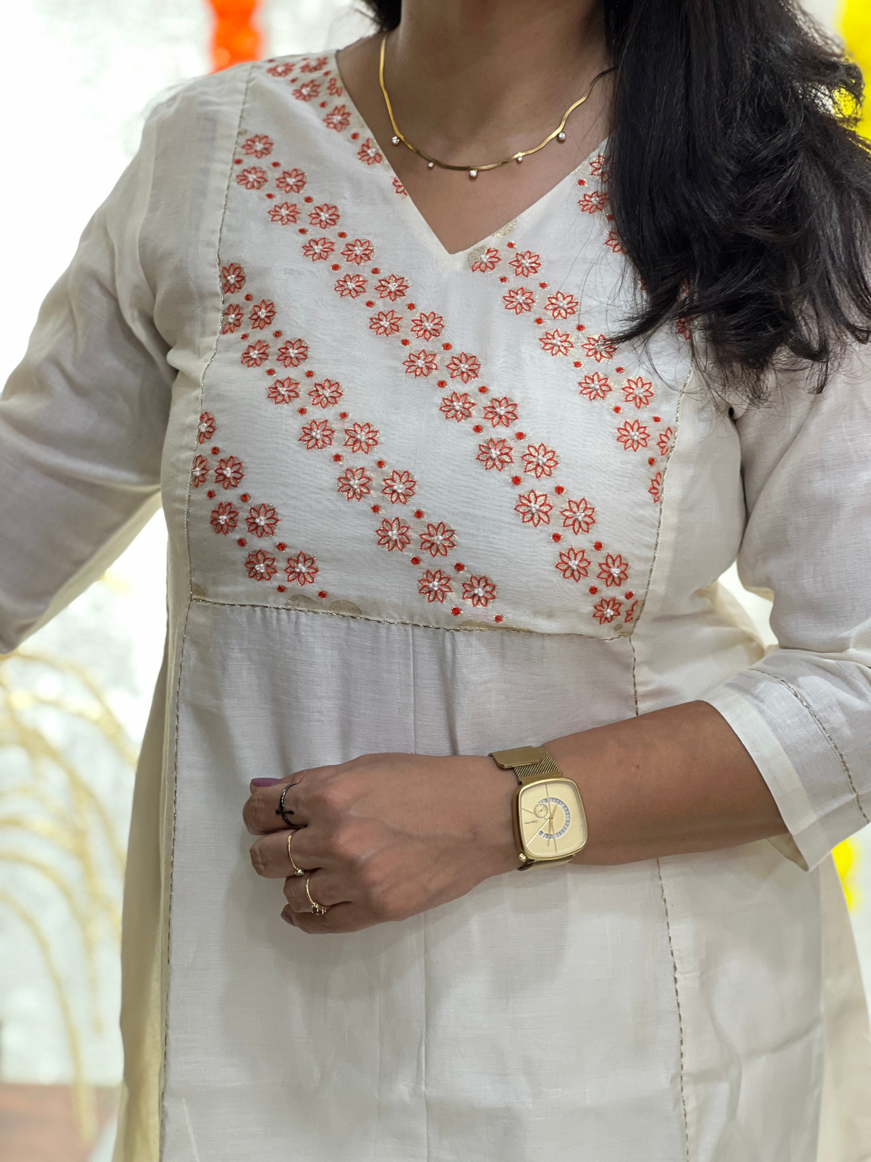 Floral Embroidery Detailed Chanderi Silk Kurta Material | DN765