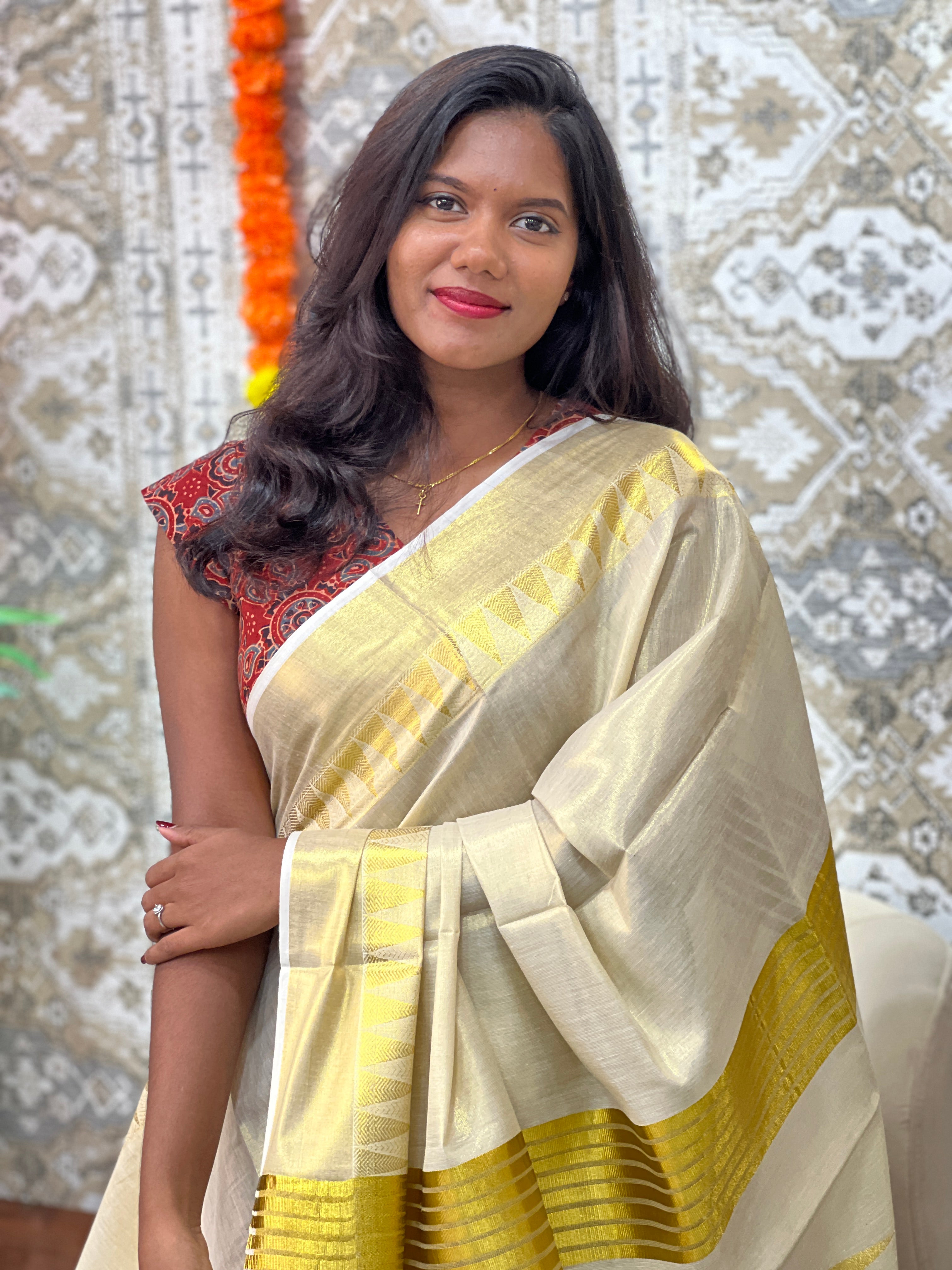 Temple Border Pattern Kerala Tissue Saree | RLF155