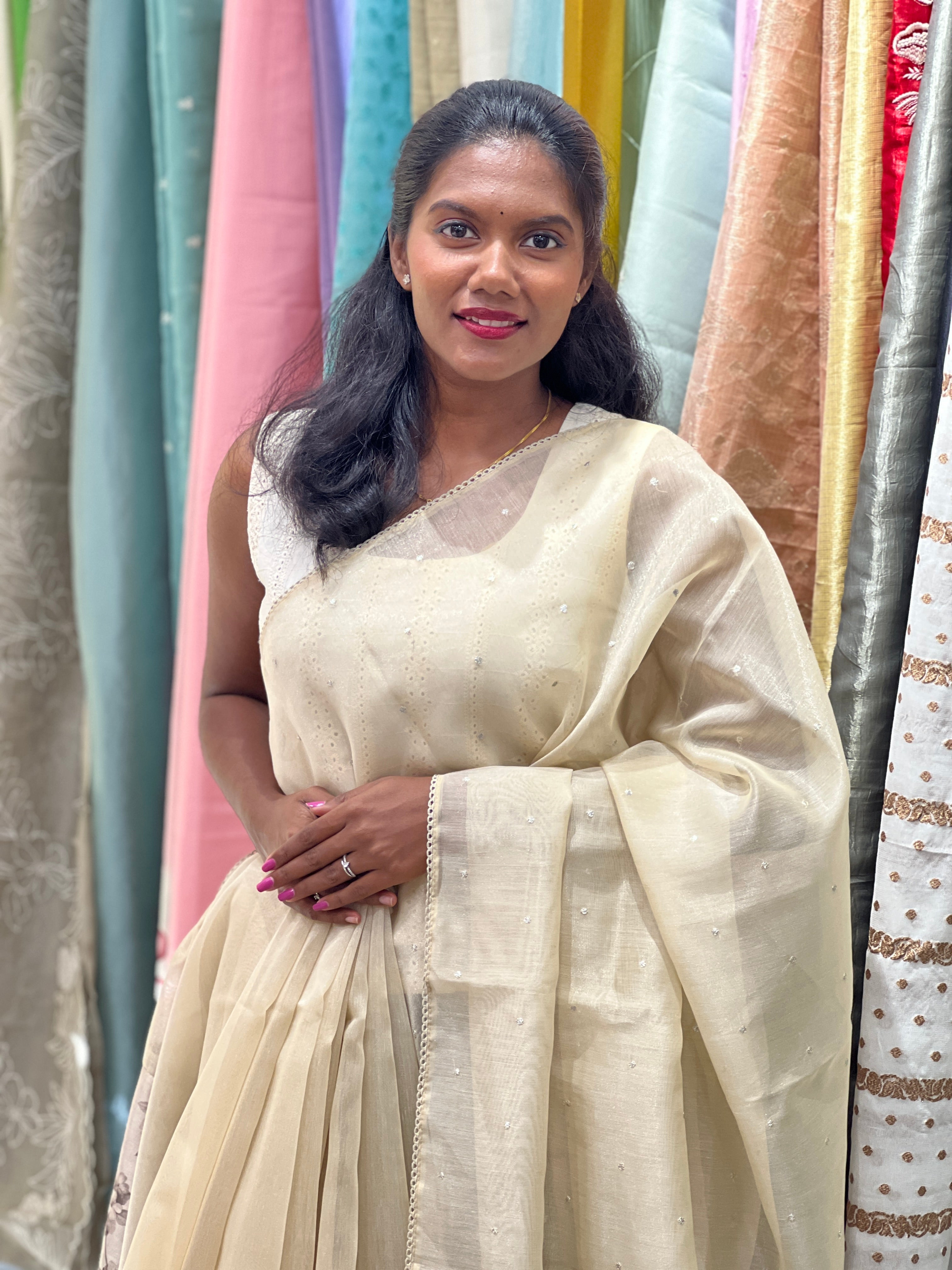 Floral Applique Detailed Tissue Organza Saree | PKS137