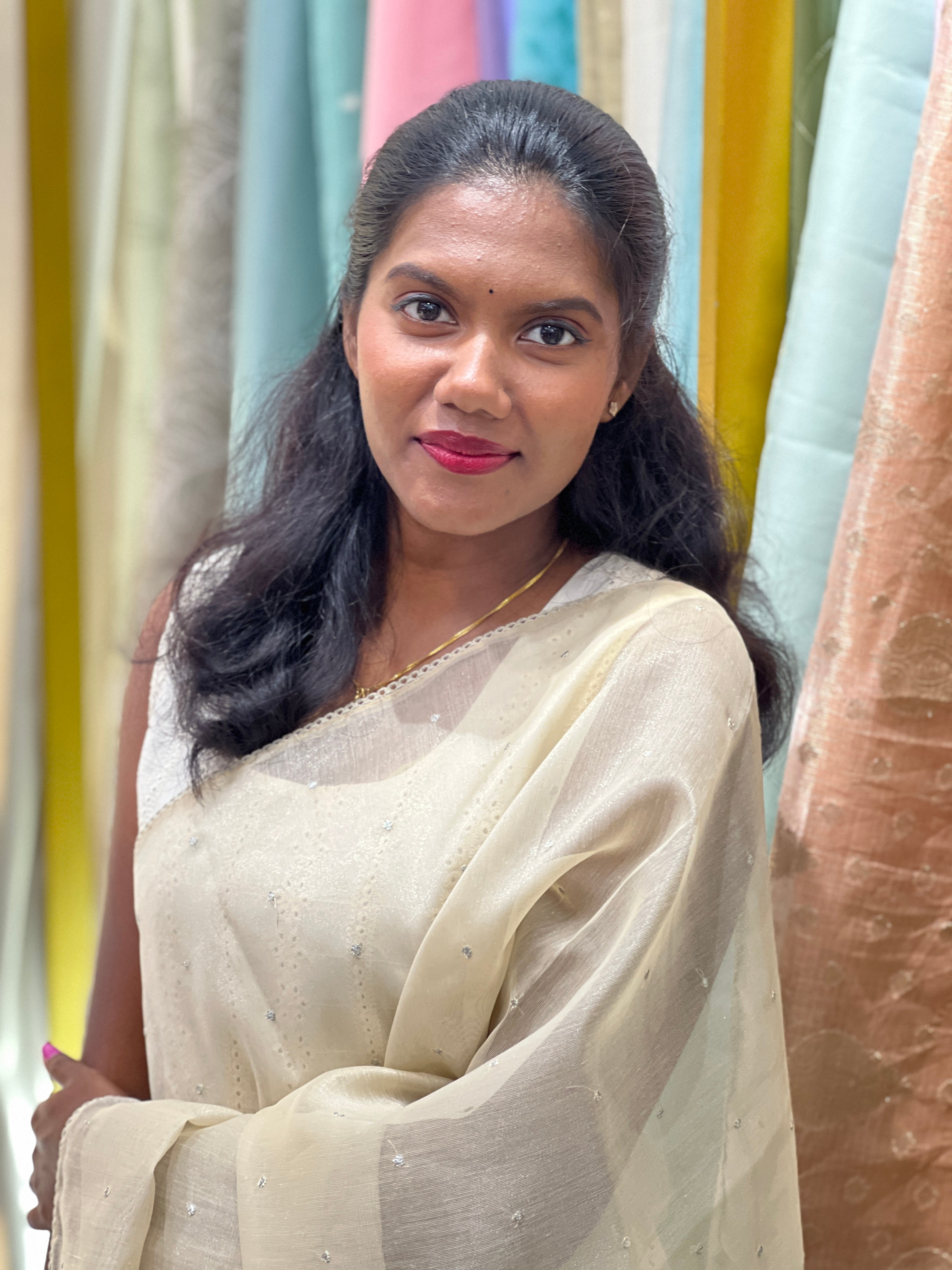 Floral Applique Detailed Tissue Organza Saree | PKS137