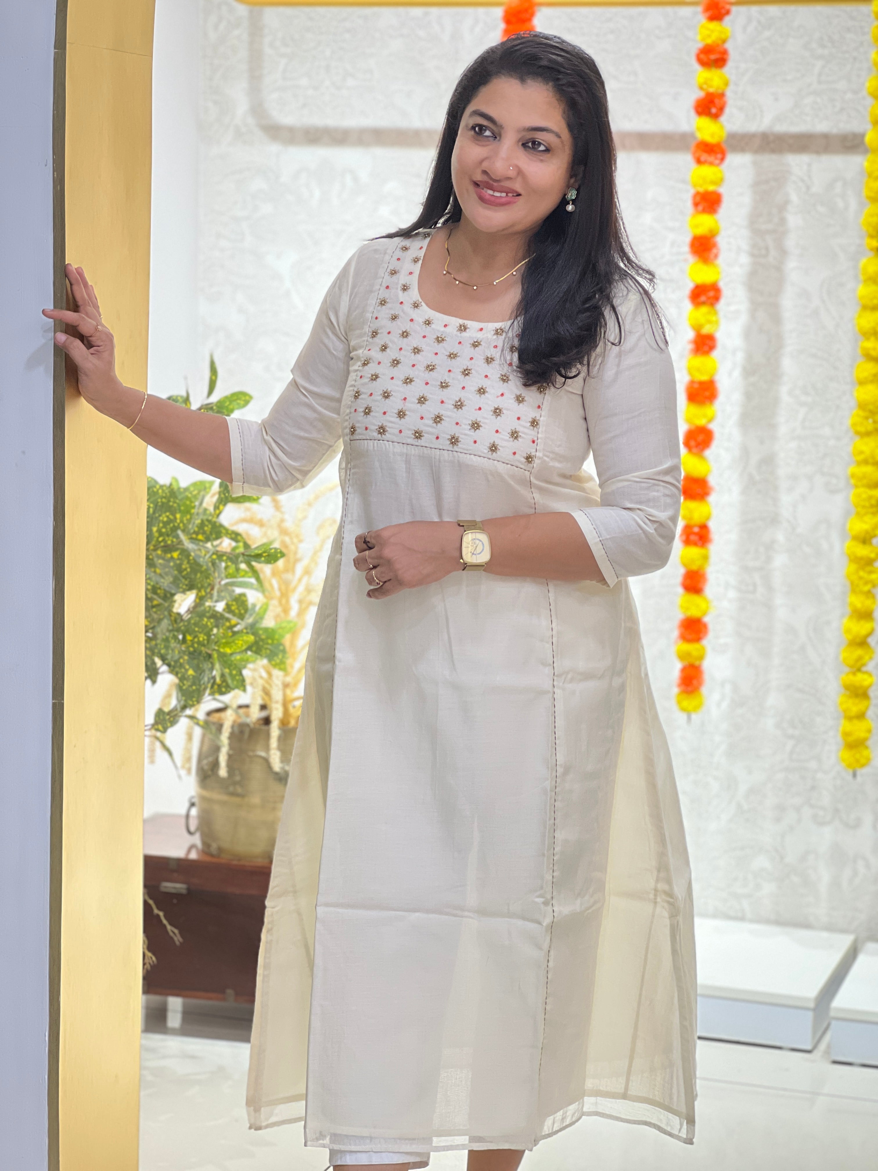 Beads & Sequence Embroidery Detailed Chanderi Silk Kurta Material | DN764