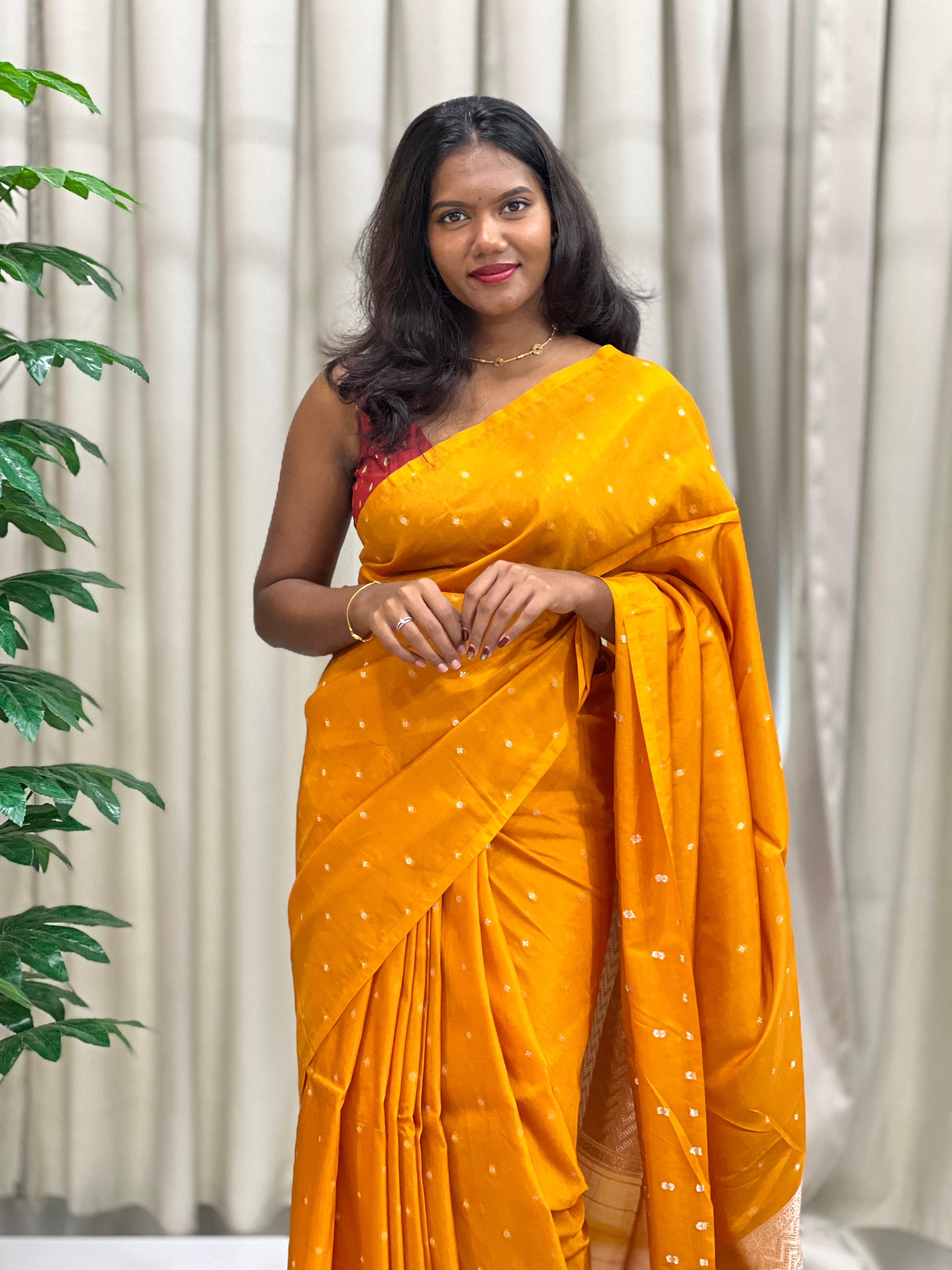 Silver Zari Buti Woven Semi Dupion Silk Saree | MB168