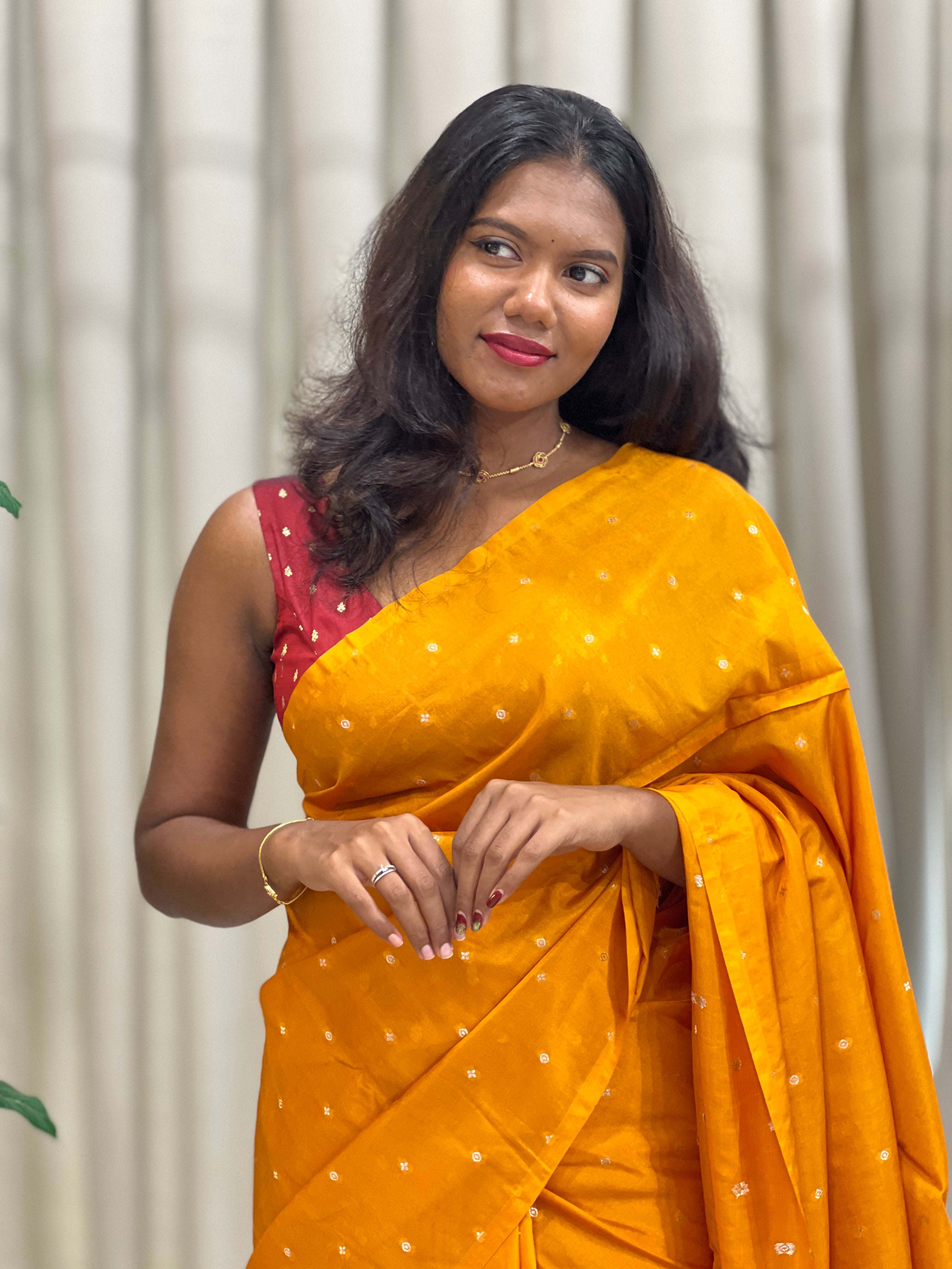 Silver Zari Buti Woven Semi Dupion Silk Saree | MB168