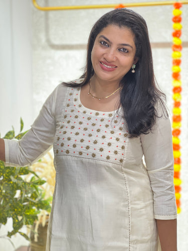 Beads & Sequence Embroidery Detailed Chanderi Silk Kurta Material | DN764
