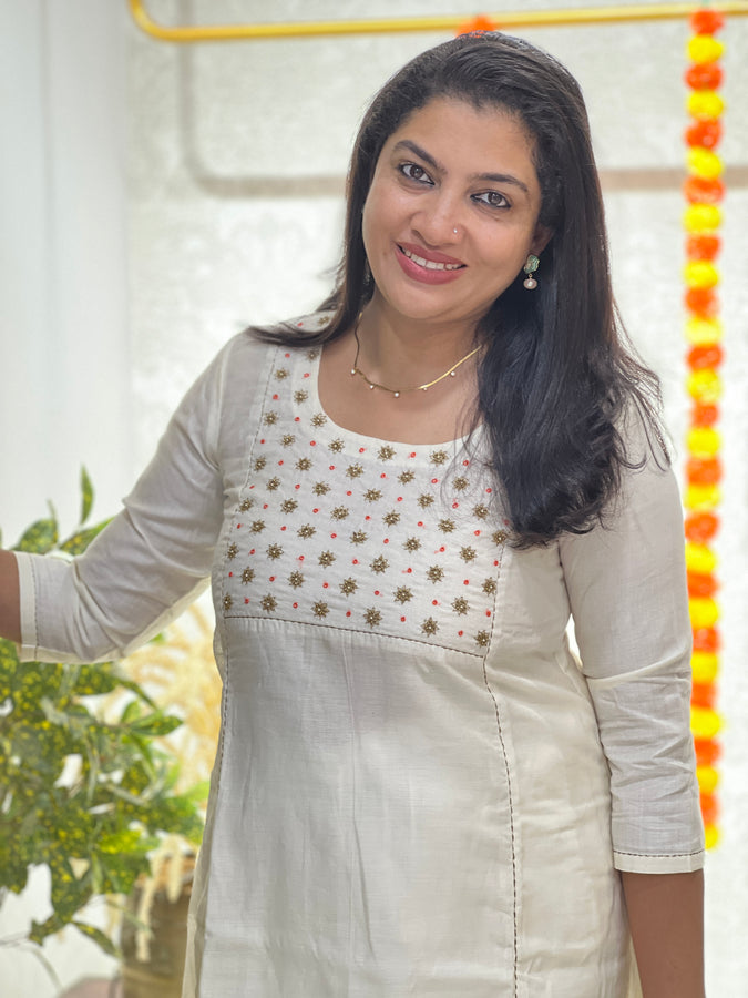 Beads & Sequence Embroidery Detailed Chanderi Silk Kurta Material | DN764