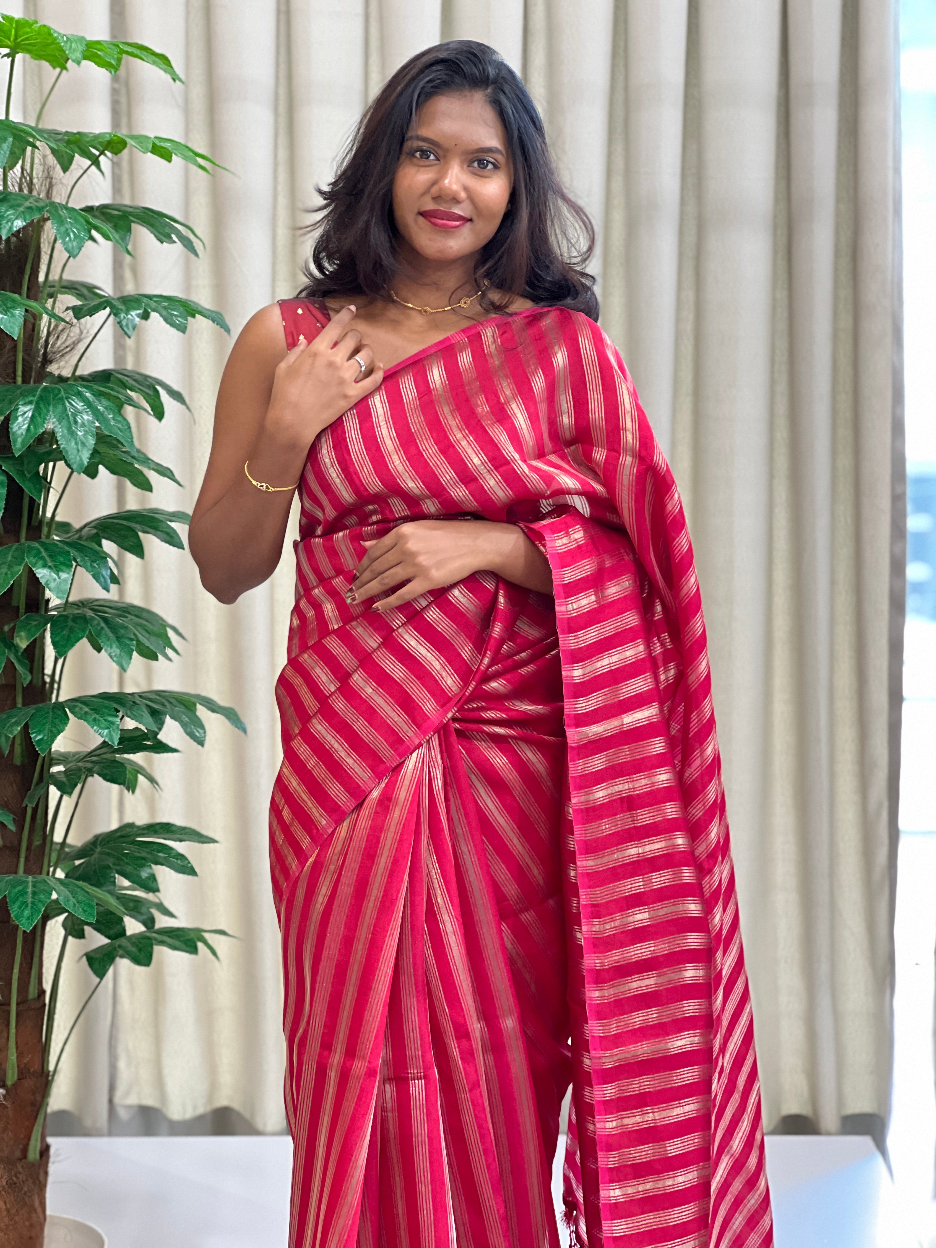 Stripe Woven Pattern Organza Saree | MB177