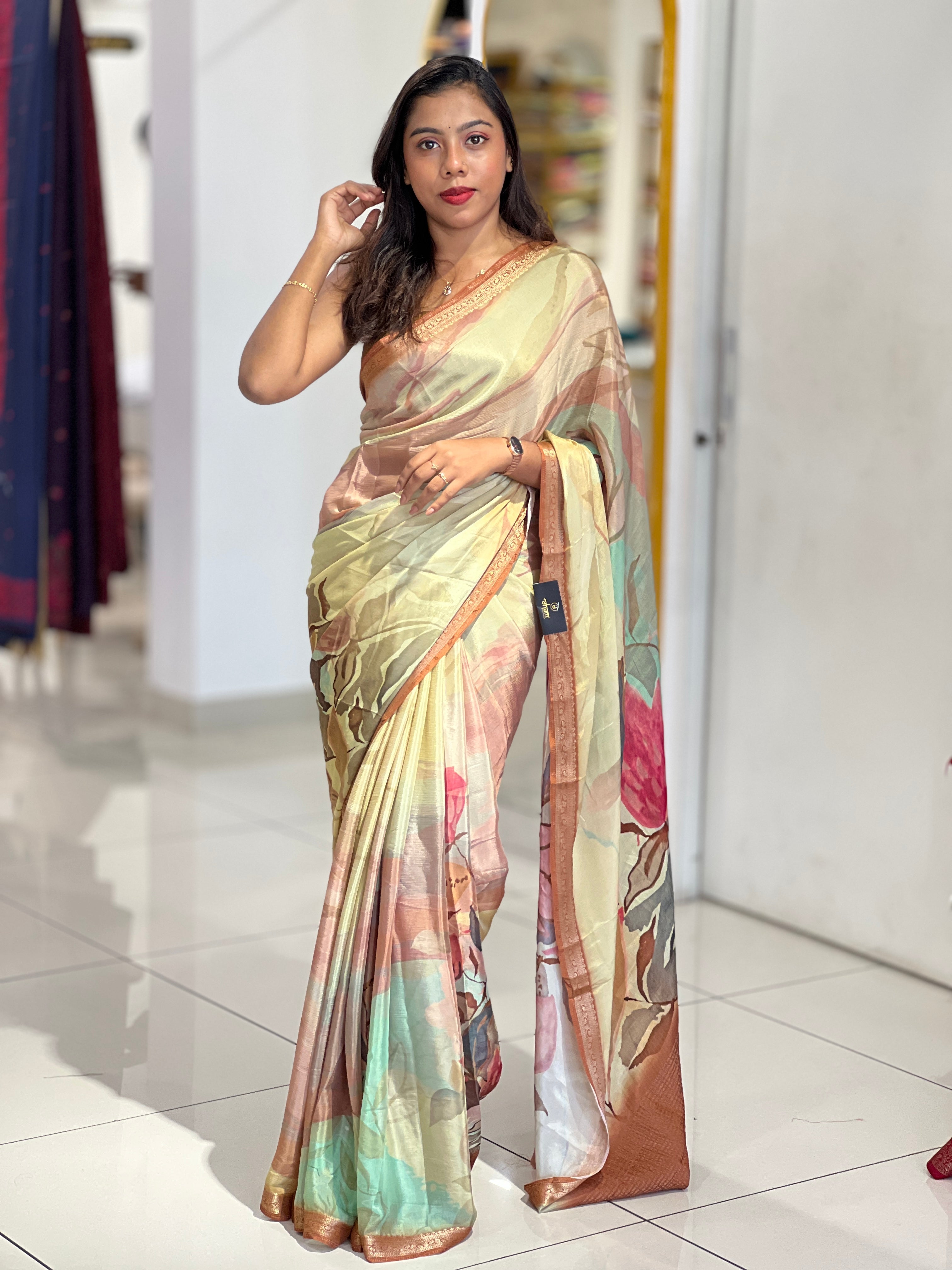 Floral Digital Printed Chinon Saree | SSN346