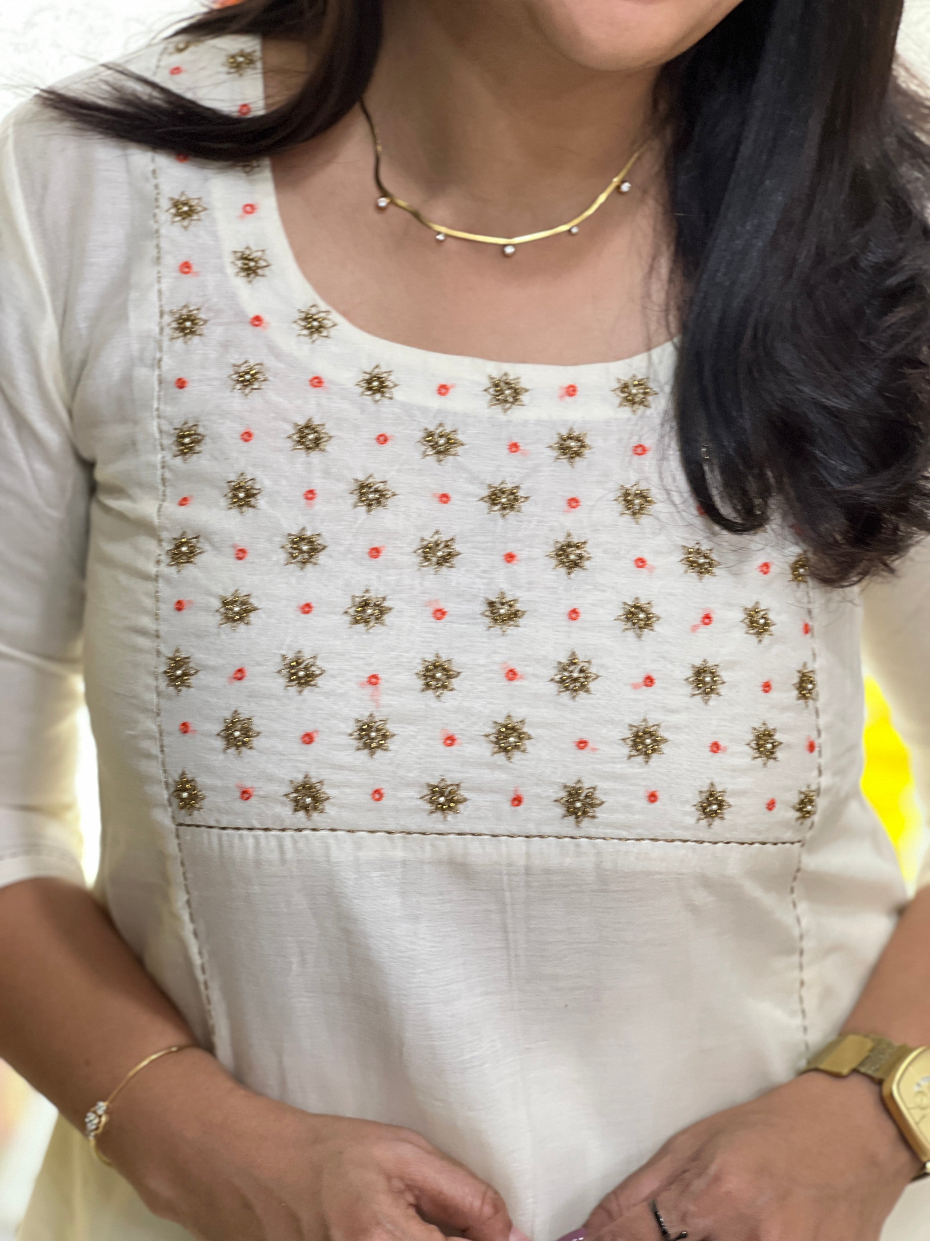 Beads & Sequence Embroidery Detailed Chanderi Silk Kurta Material | DN764
