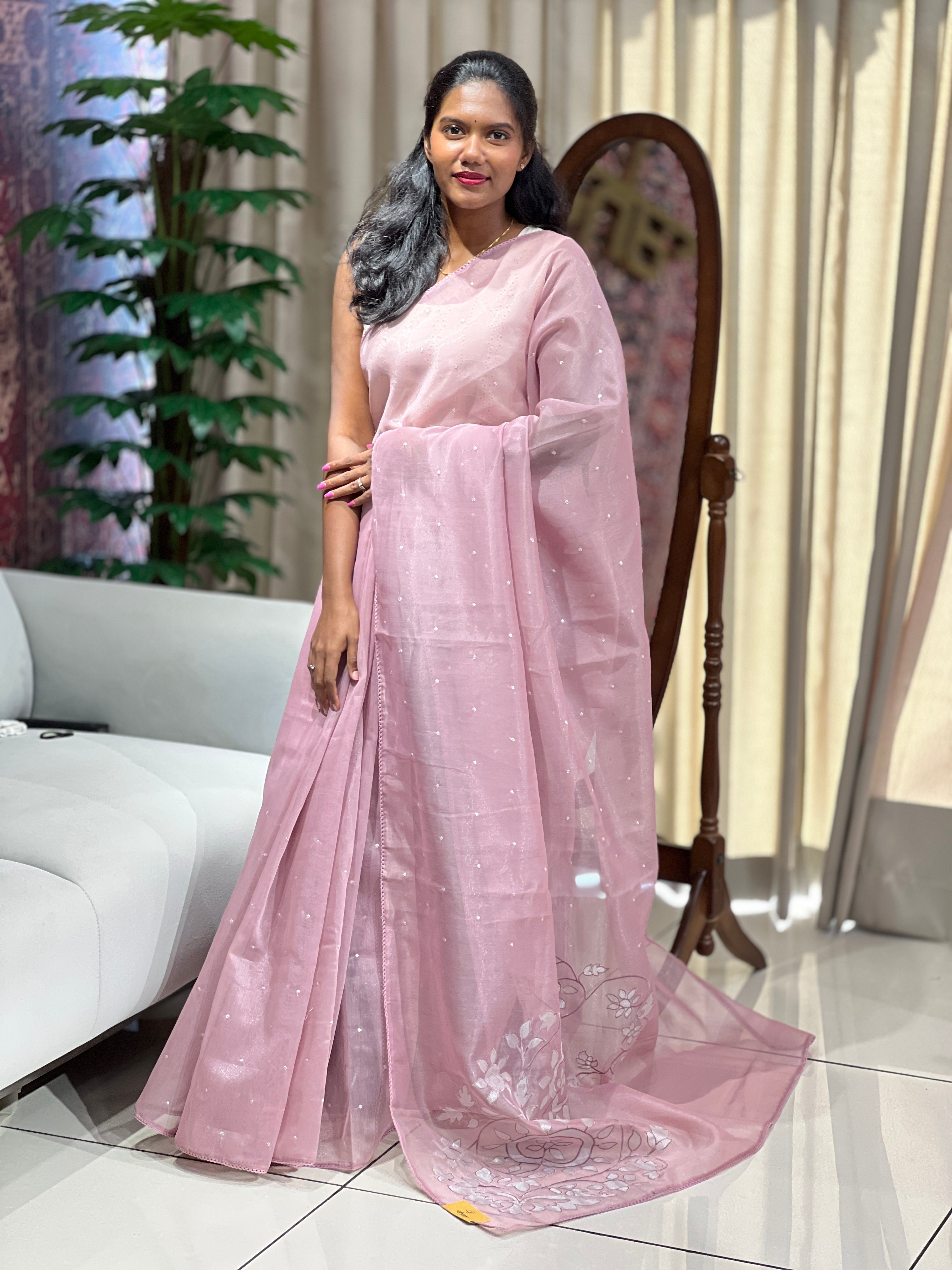 Floral Applique Detailed Tissue Organza Saree | PKS138