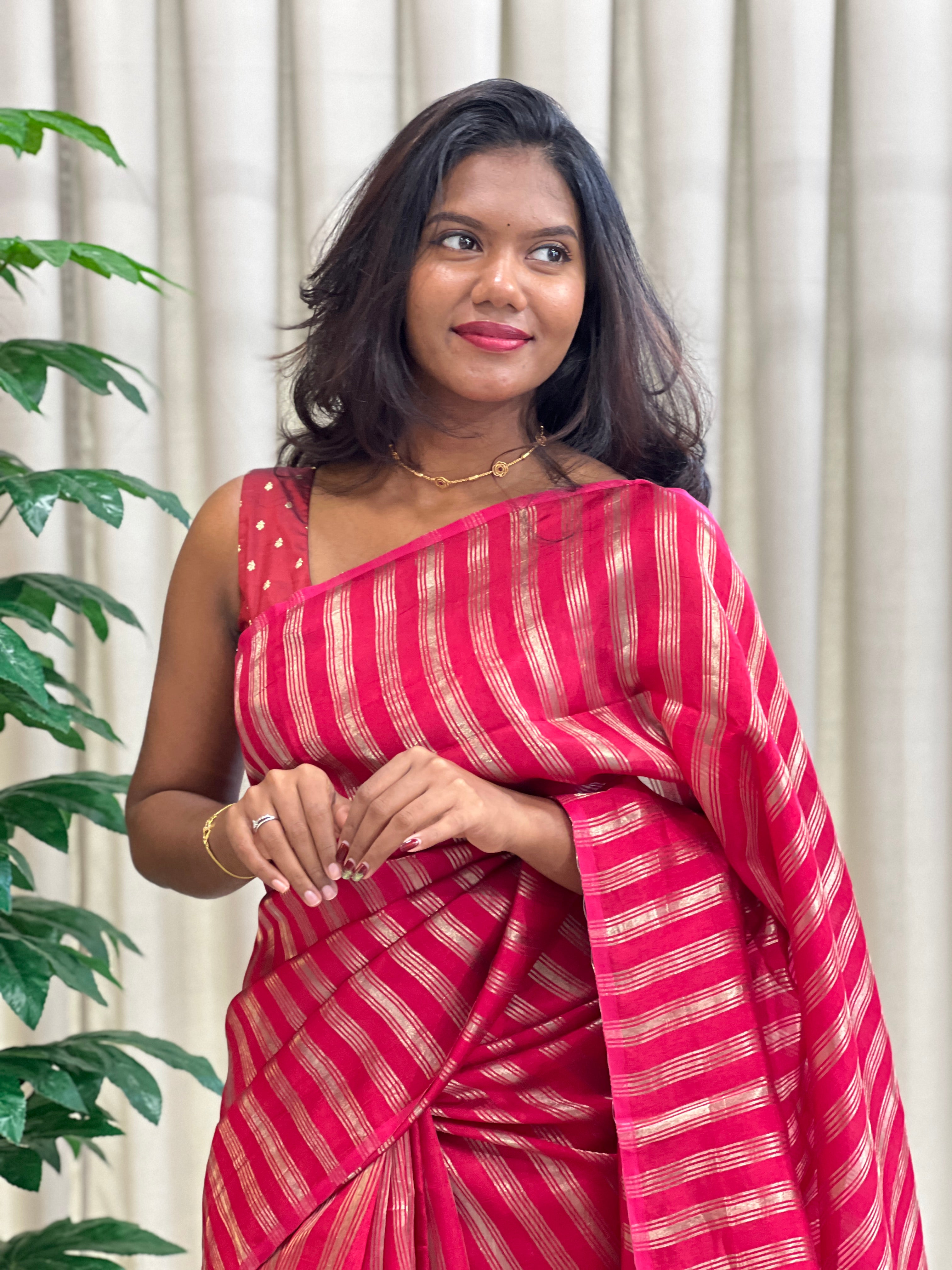 Stripe Woven Pattern Organza Saree | MB177