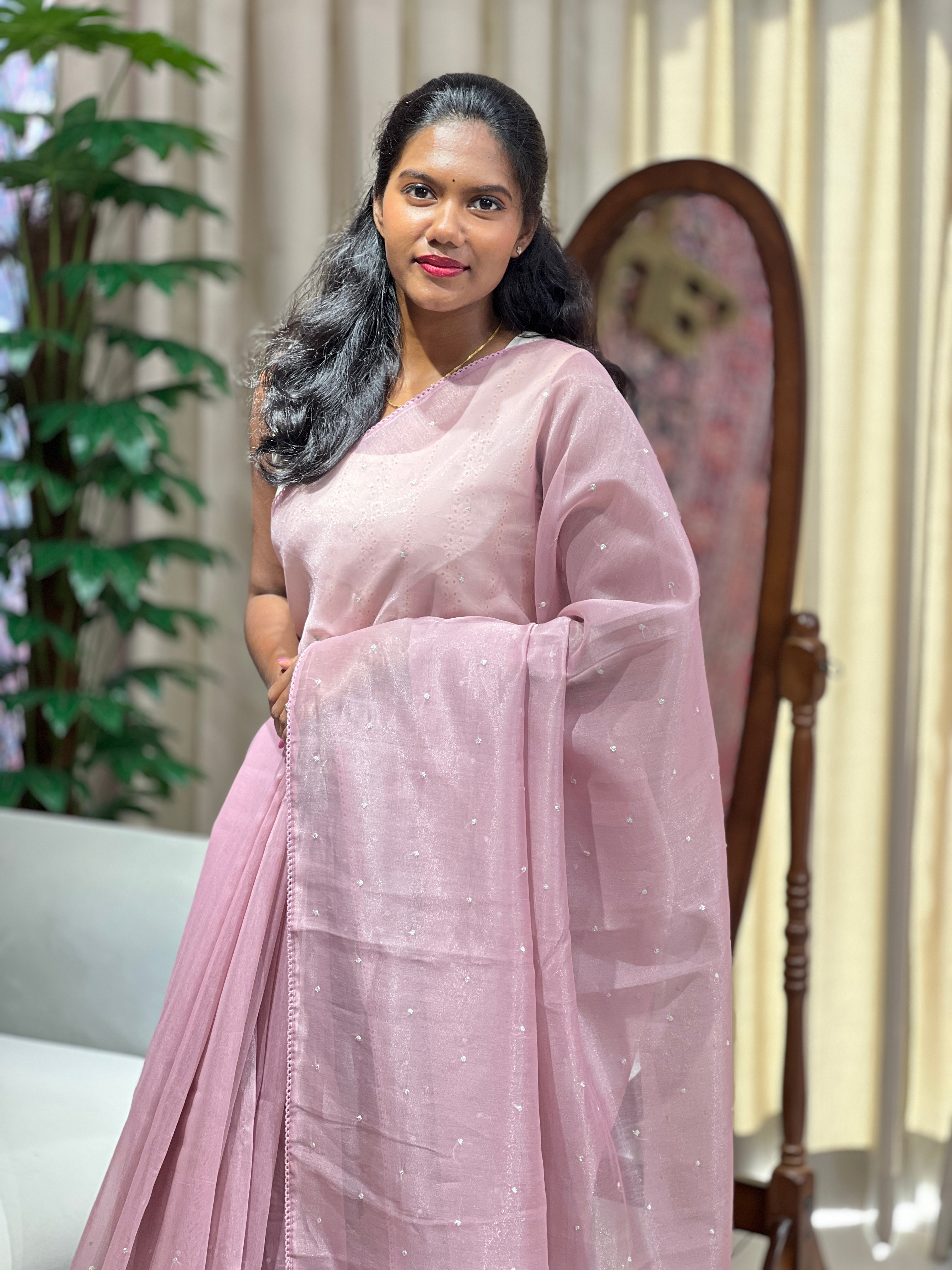 Floral Applique Detailed Tissue Organza Saree | PKS138