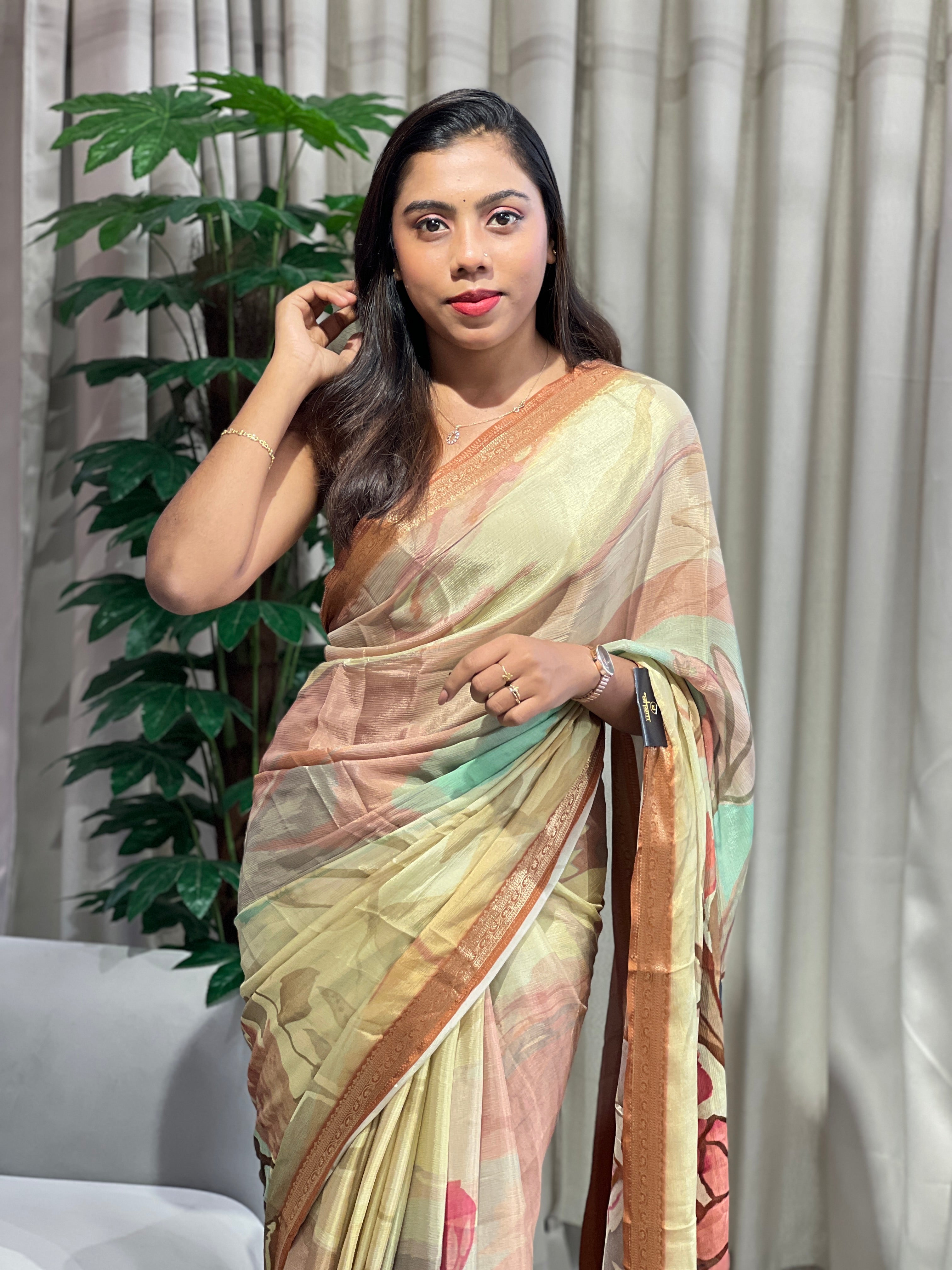 Floral Digital Printed Chinon Saree | SSN346