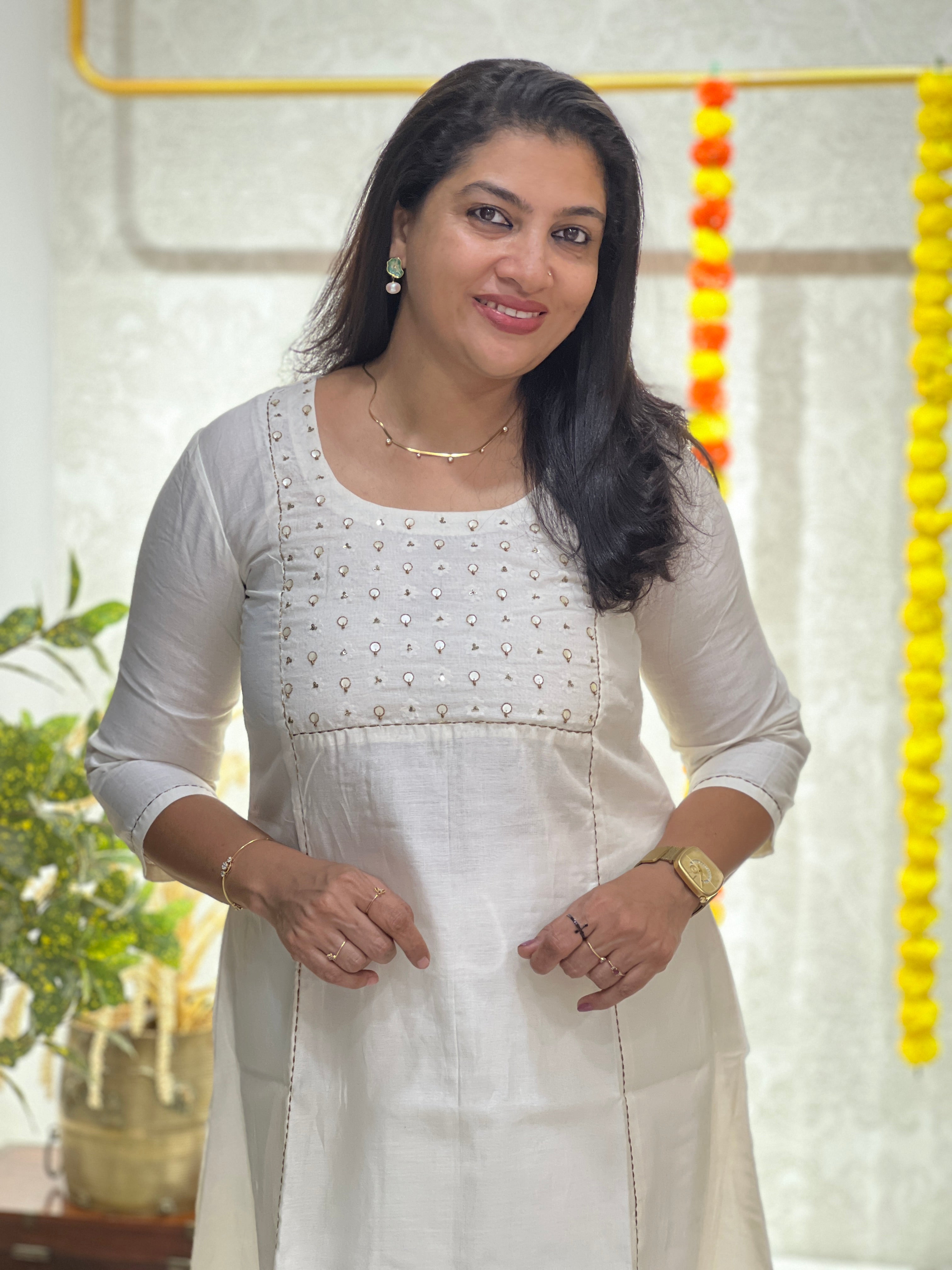 Beads & Sequence Embroidery Detailed Chanderi Silk Kurta Material | DN763