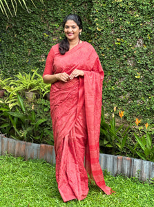 Floral Embroidered Bhagalpuri Linen Saree |  NHH319