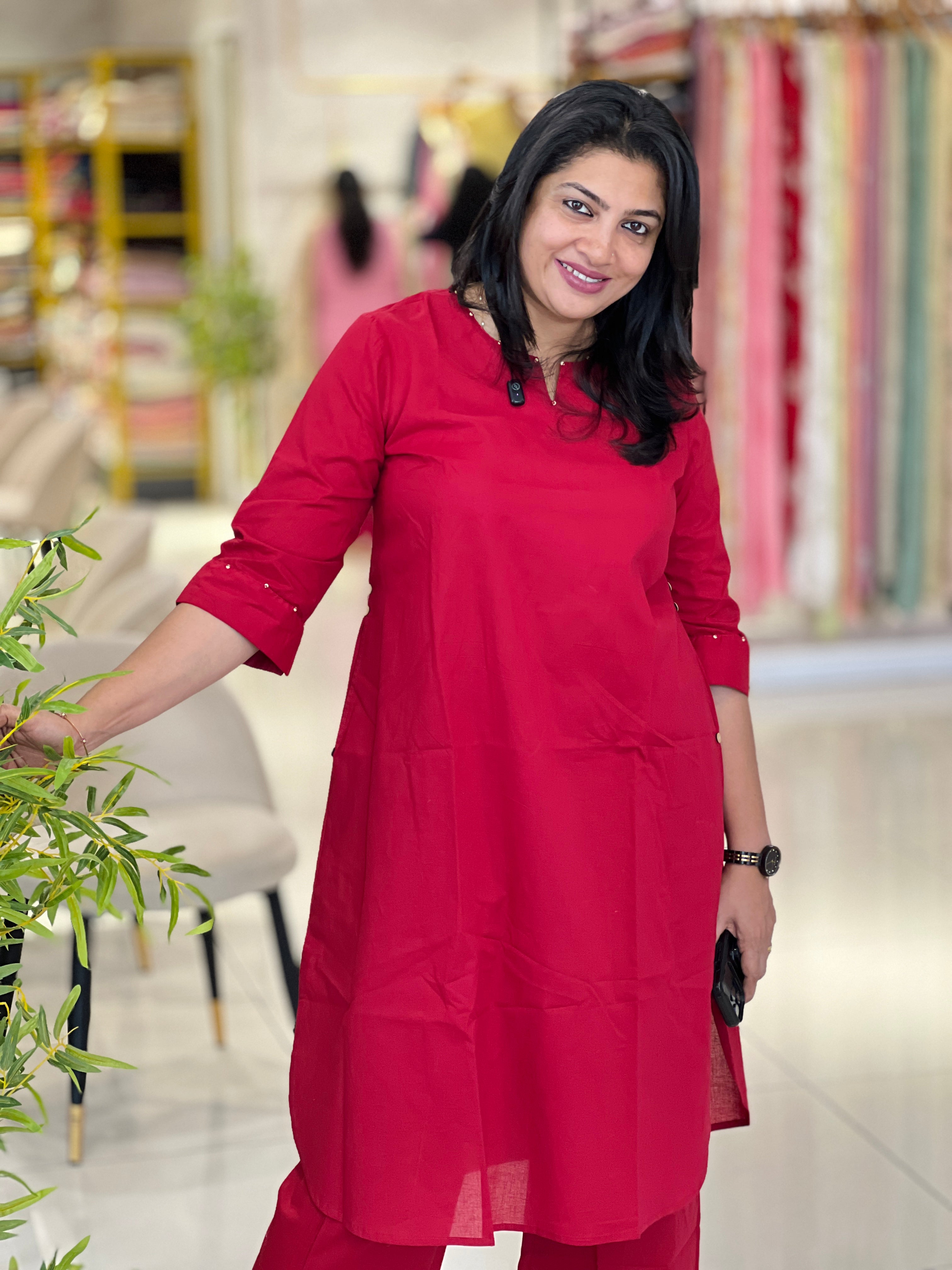 Kantha and Bead Detailed Cotton kurta Set | NCF347