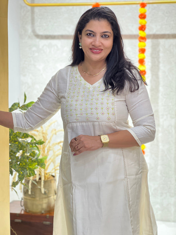 Embroidery With Sequence Detailed Chanderi Silk Kurta Material | DN762