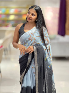 Hand Embroidery Linen Finish Saree | RP551