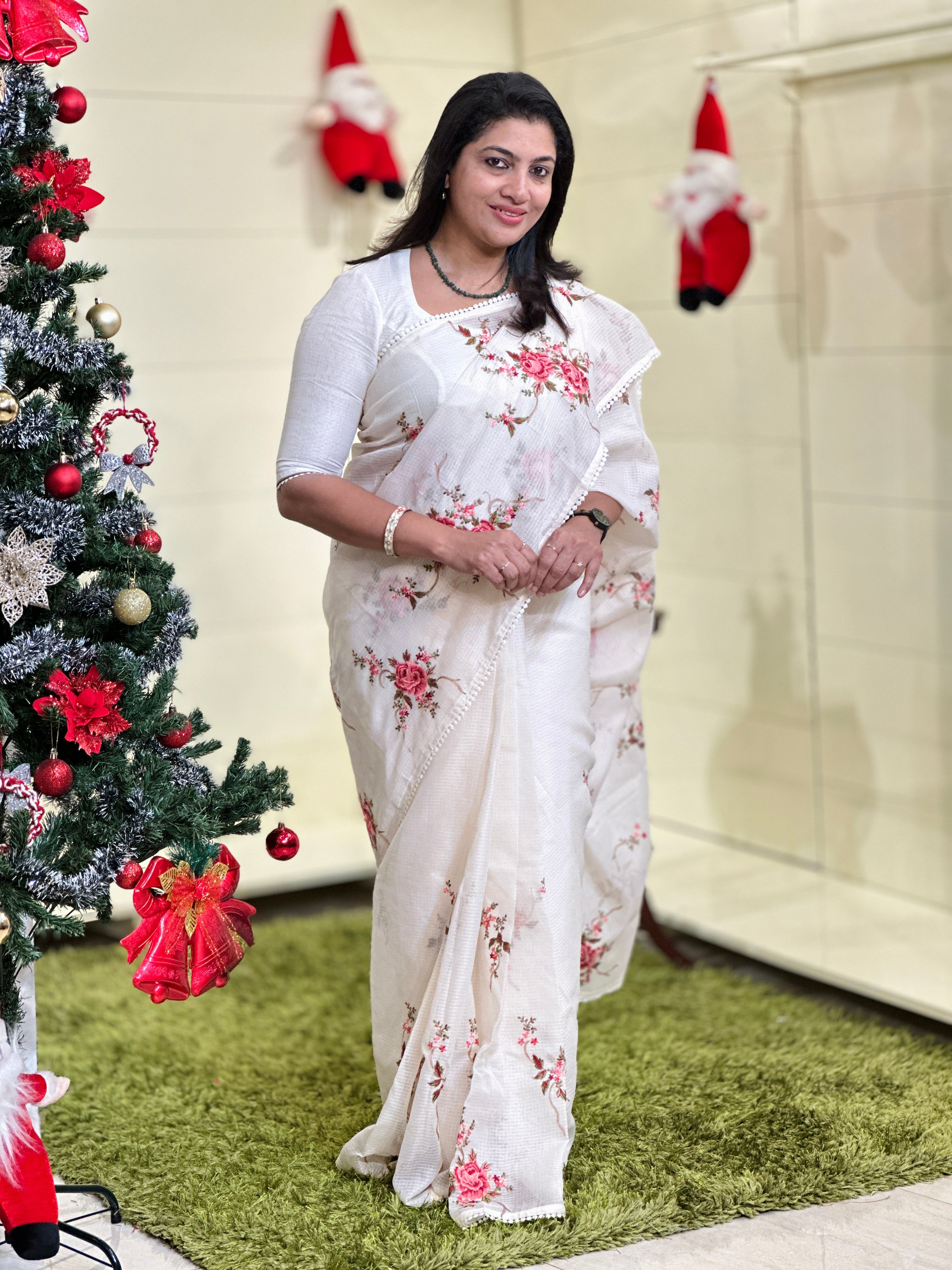 Floral Machine Embroidered Silky Kota Saree | BLD1621