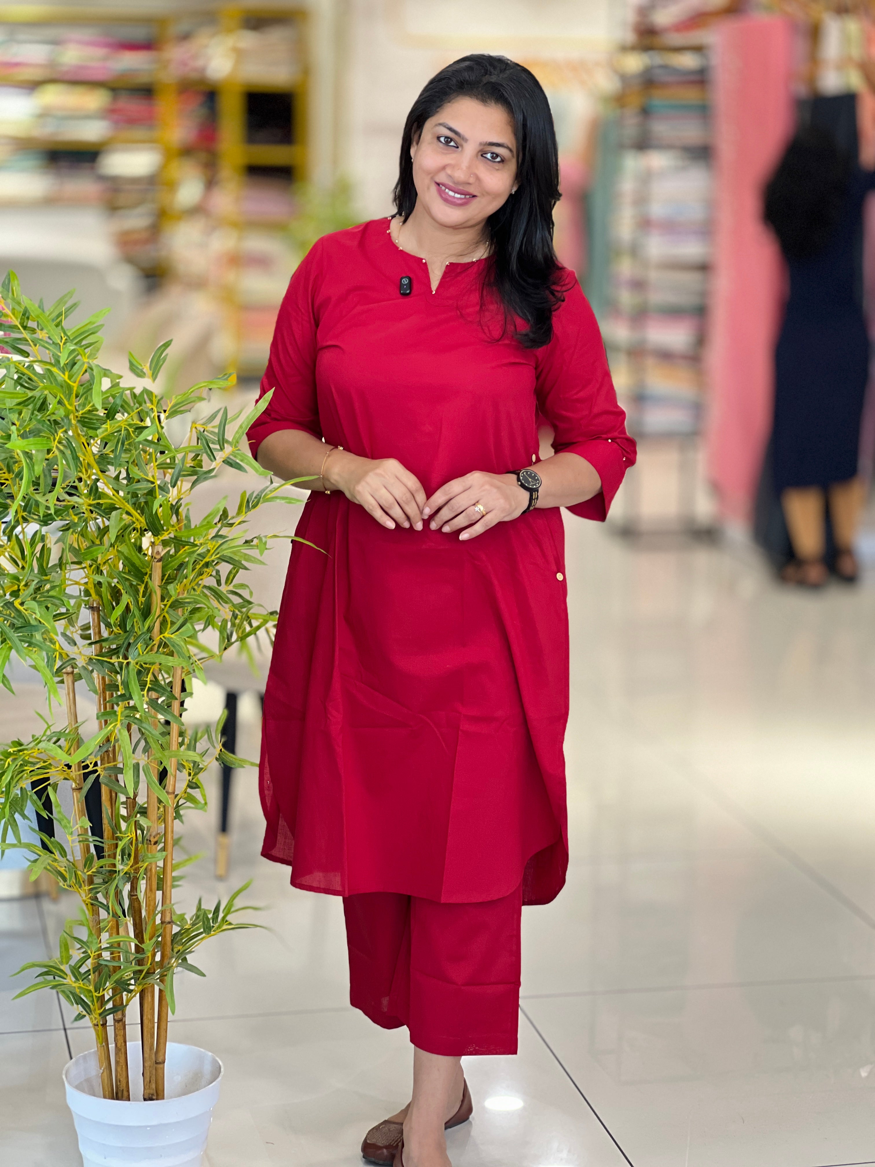 Kantha and Bead Detailed Cotton kurta Set | NCF347