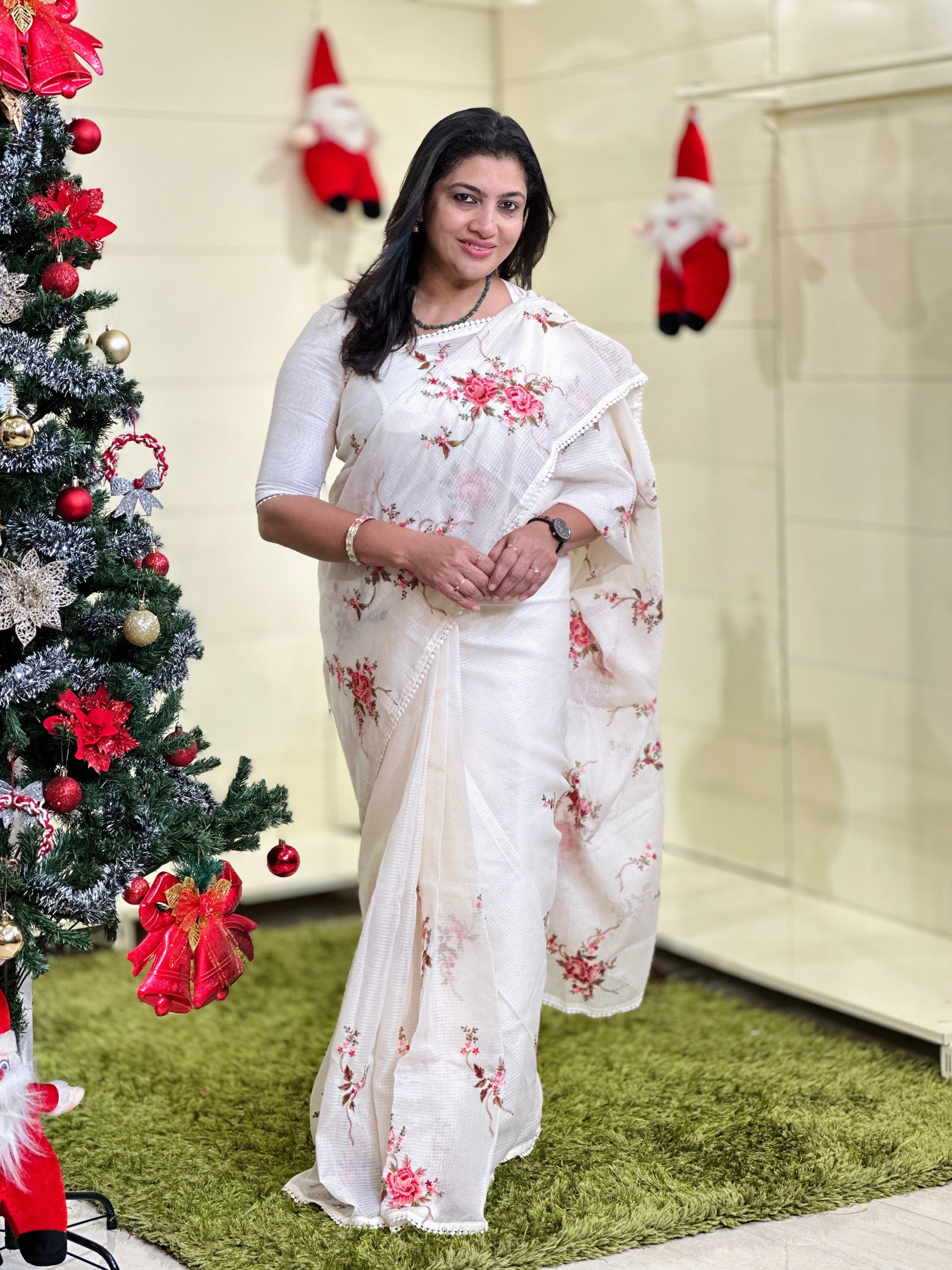 Floral Machine Embroidered Silky Kota Saree | BLD1621