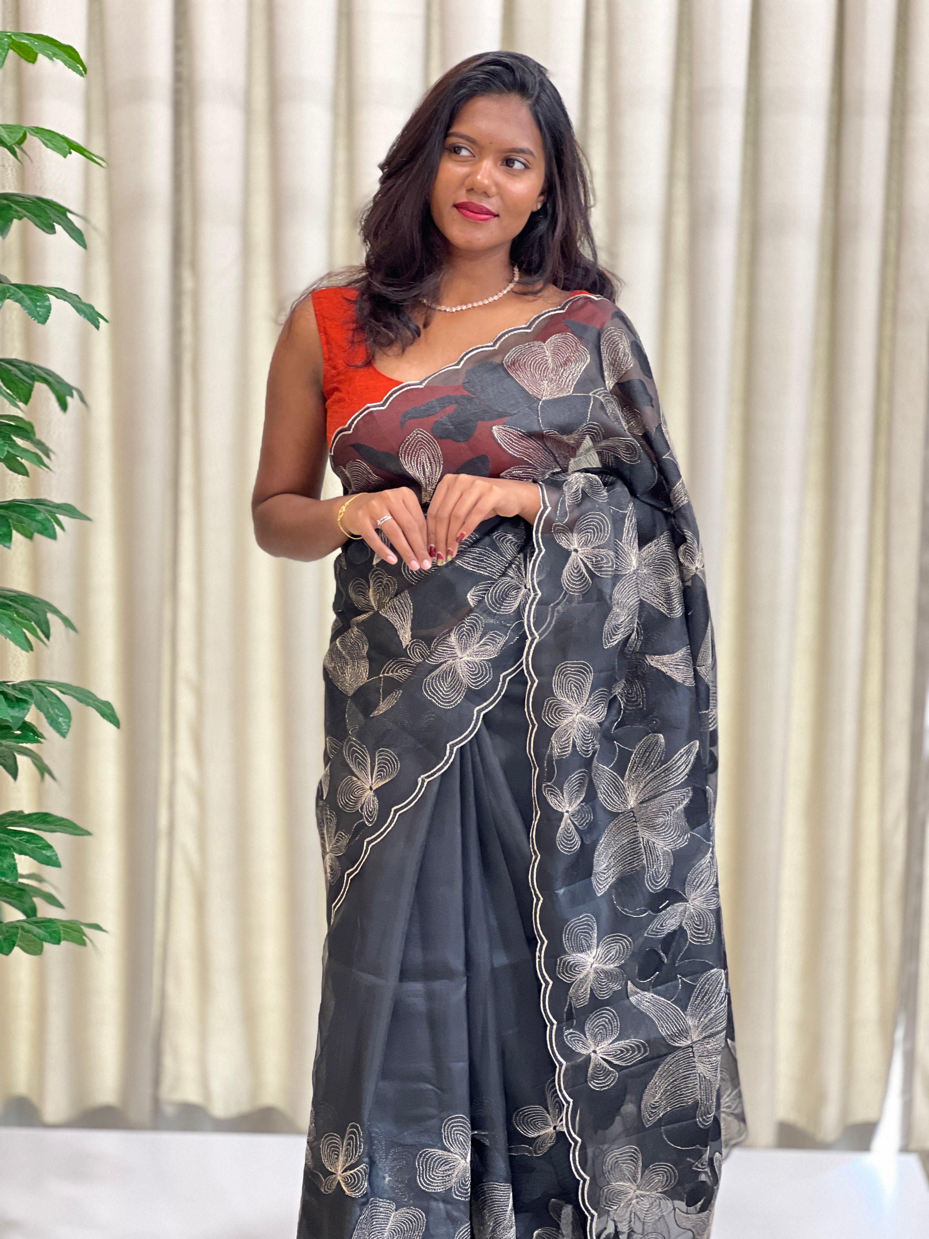Floral Embroidered Organza Saree | ZSS144