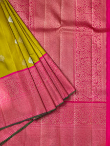Olive Colour Golden and Silver Zari Weaved Kanchipuram Saree | AK105