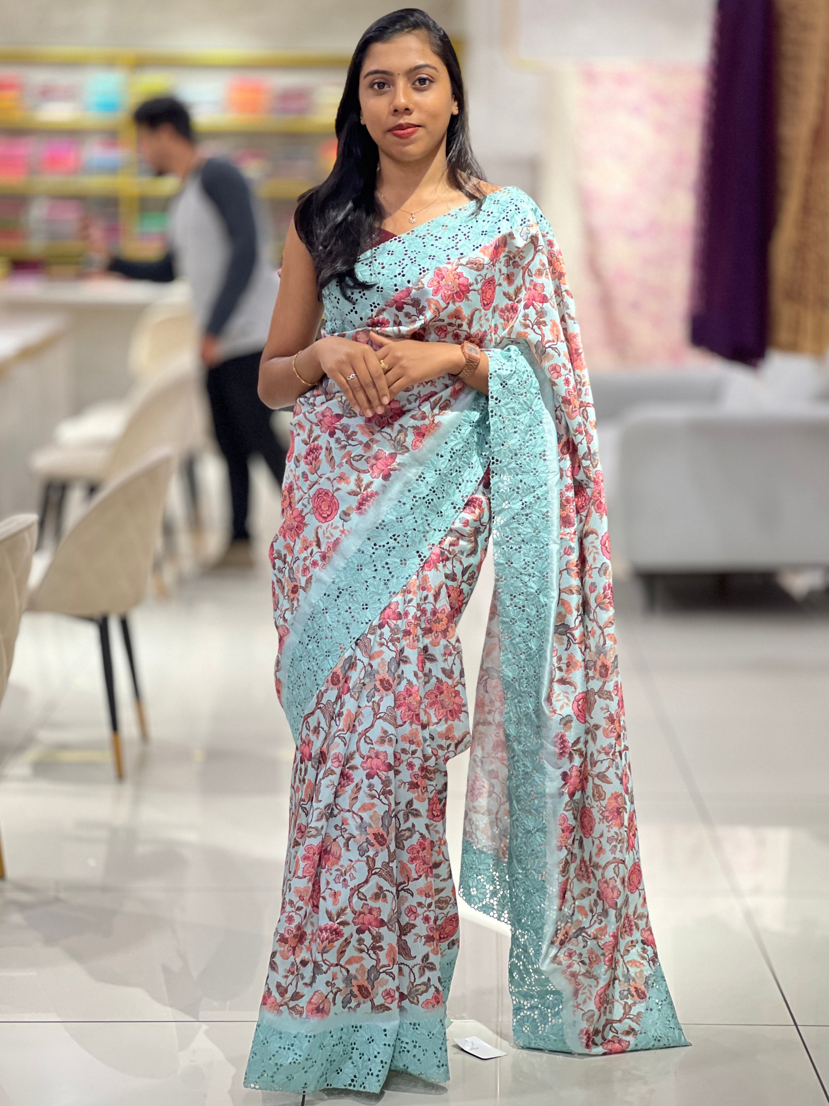 Cutwork Pattern Border Semi Silk Saree | BLD161