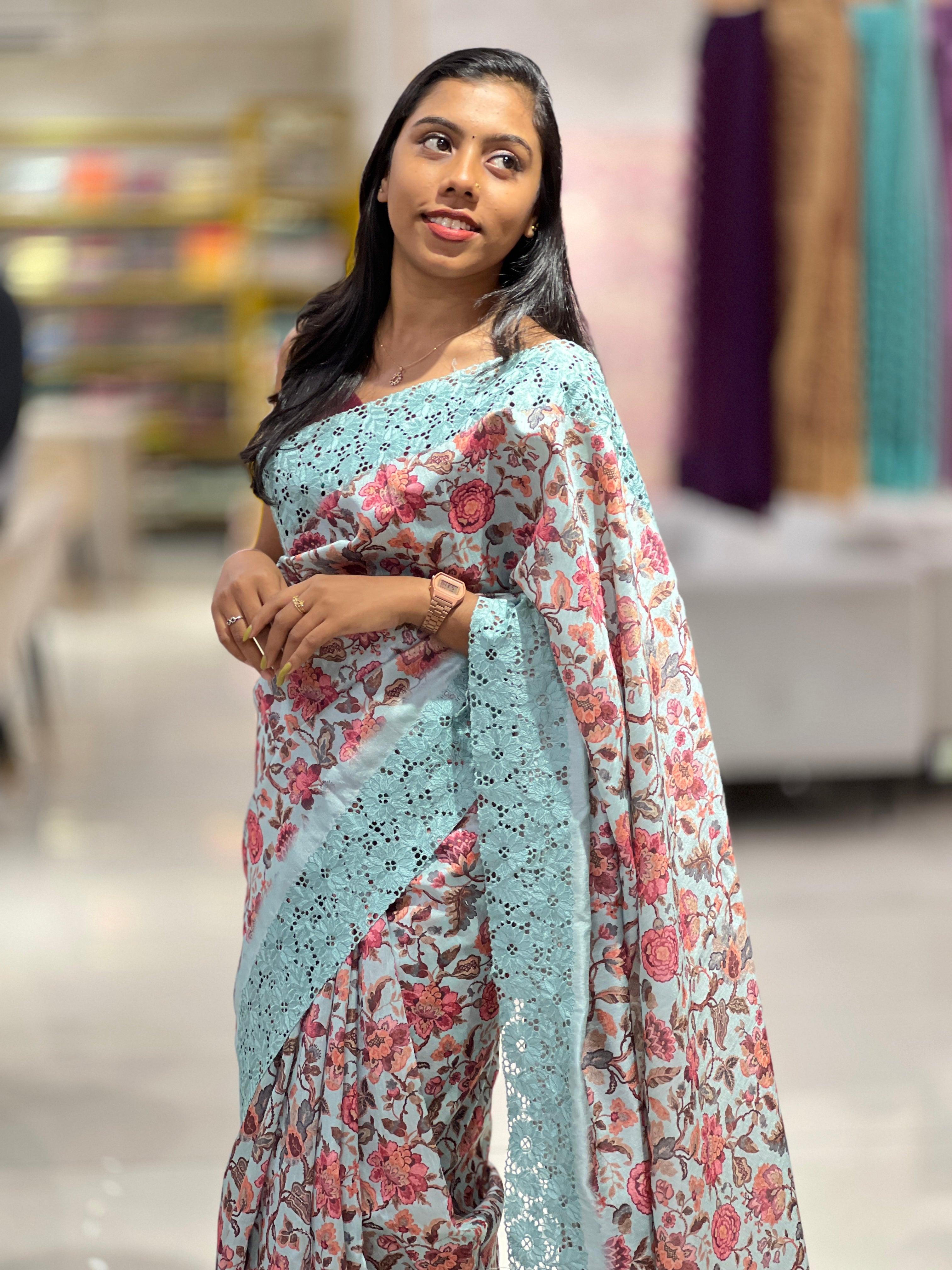 Cutwork Pattern Border Semi Silk Saree | BLD161