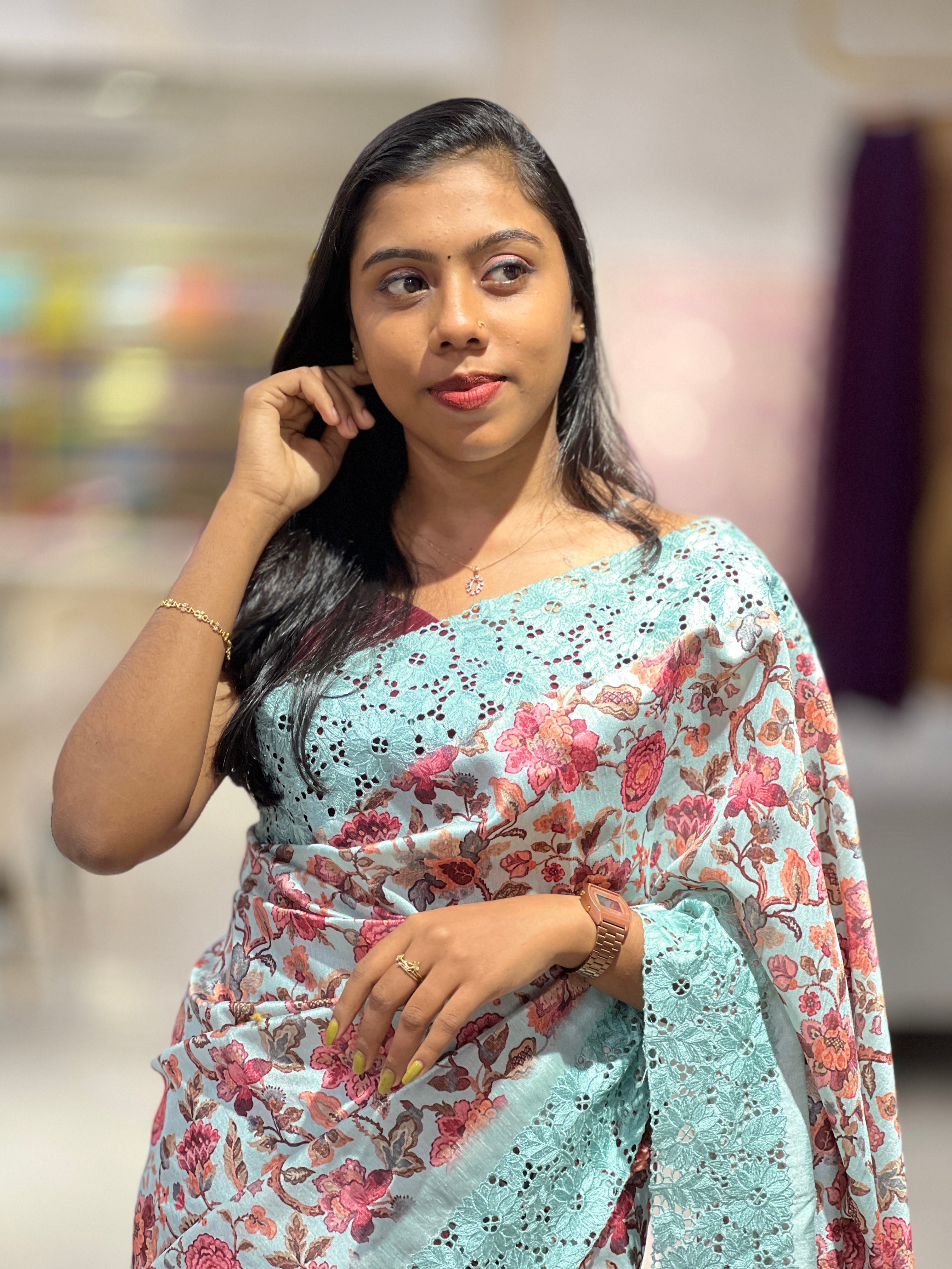 Cutwork Pattern Border Semi Silk Saree | BLD161