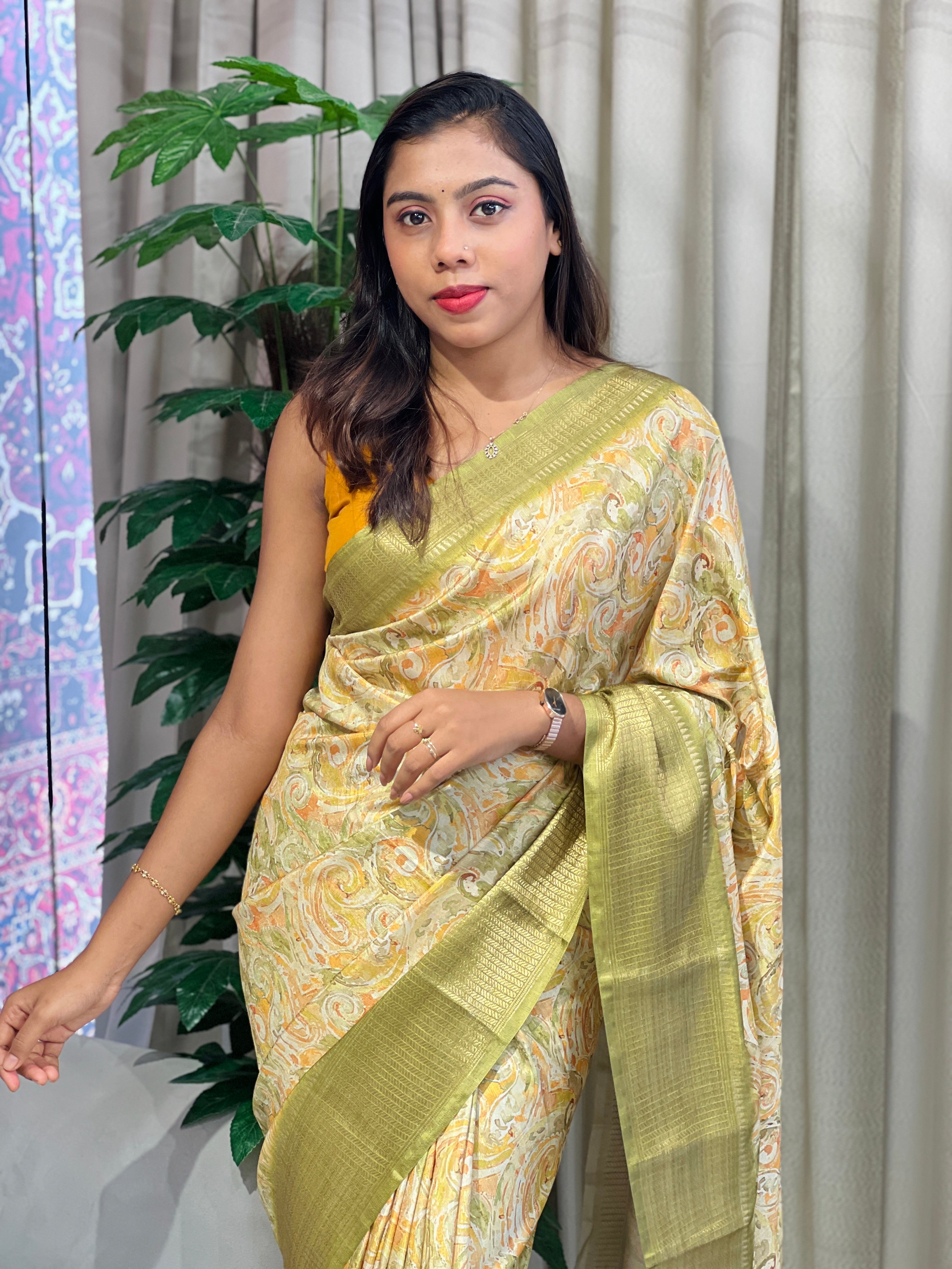 Digital Print Design Modal Finish Chanderi Saree | SHF167
