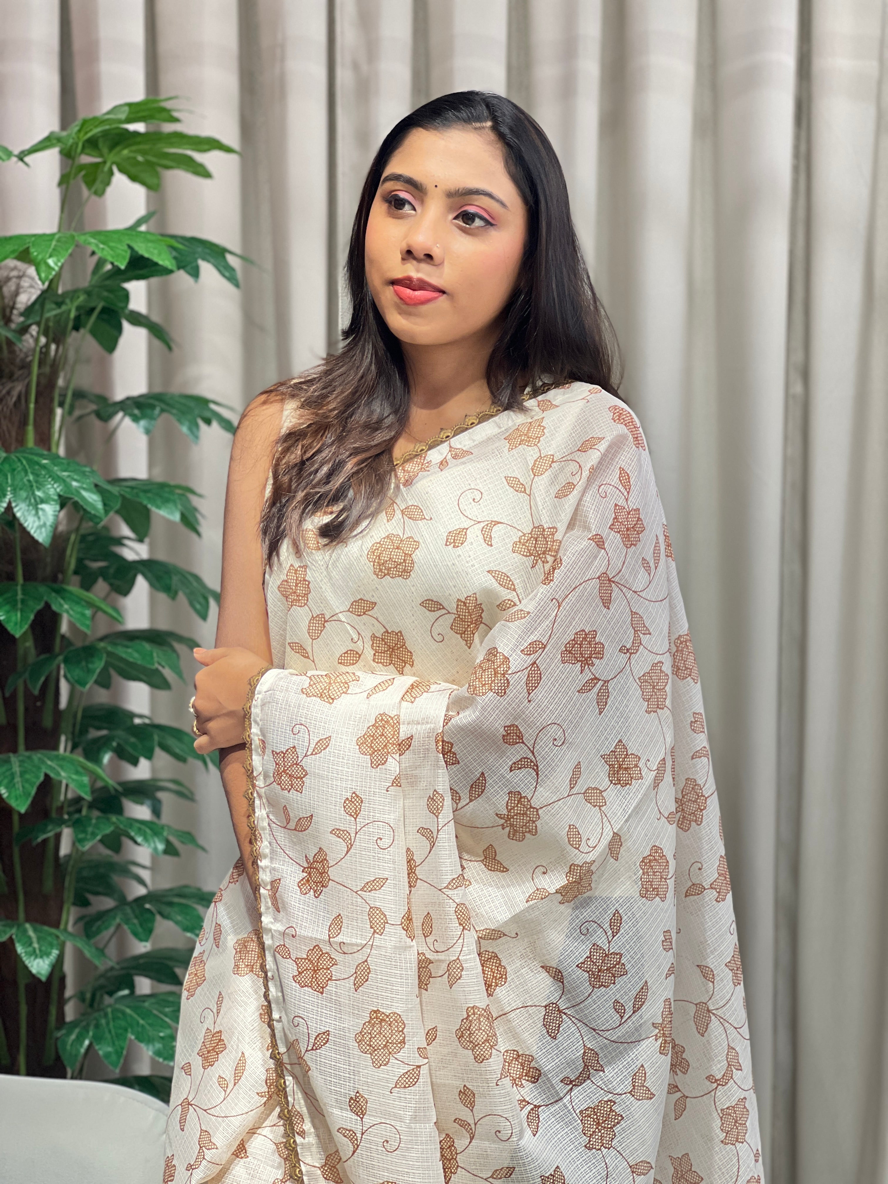 Floral Jaal Embroidery Detailed Kota Saree | HT312