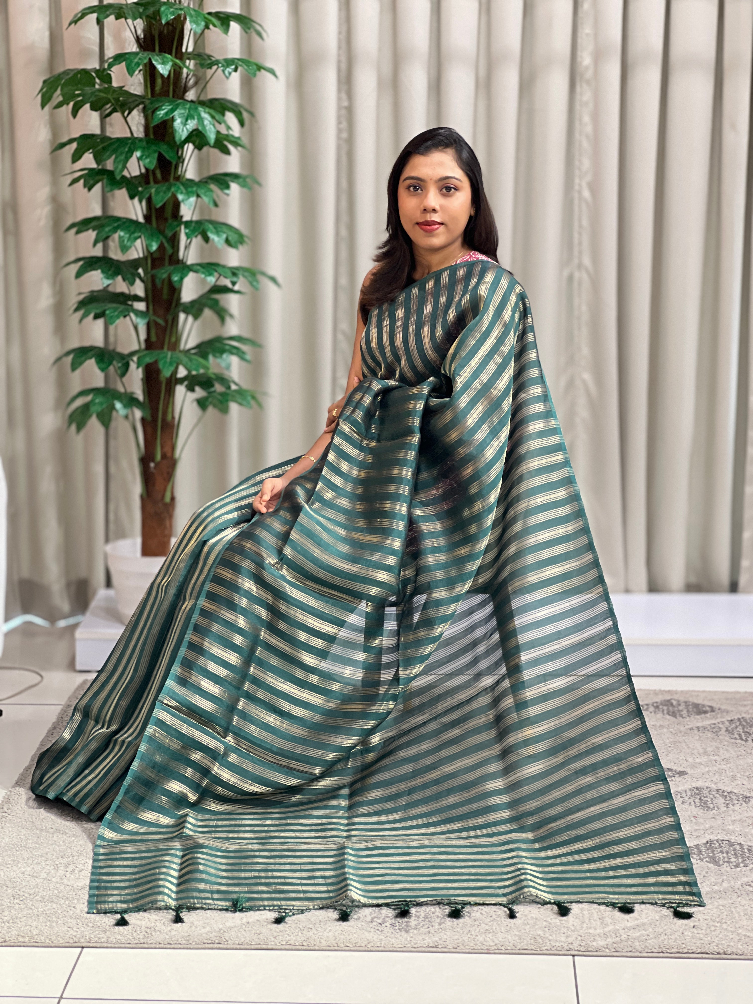 Stripe Woven Pattern Organza Saree | MB175