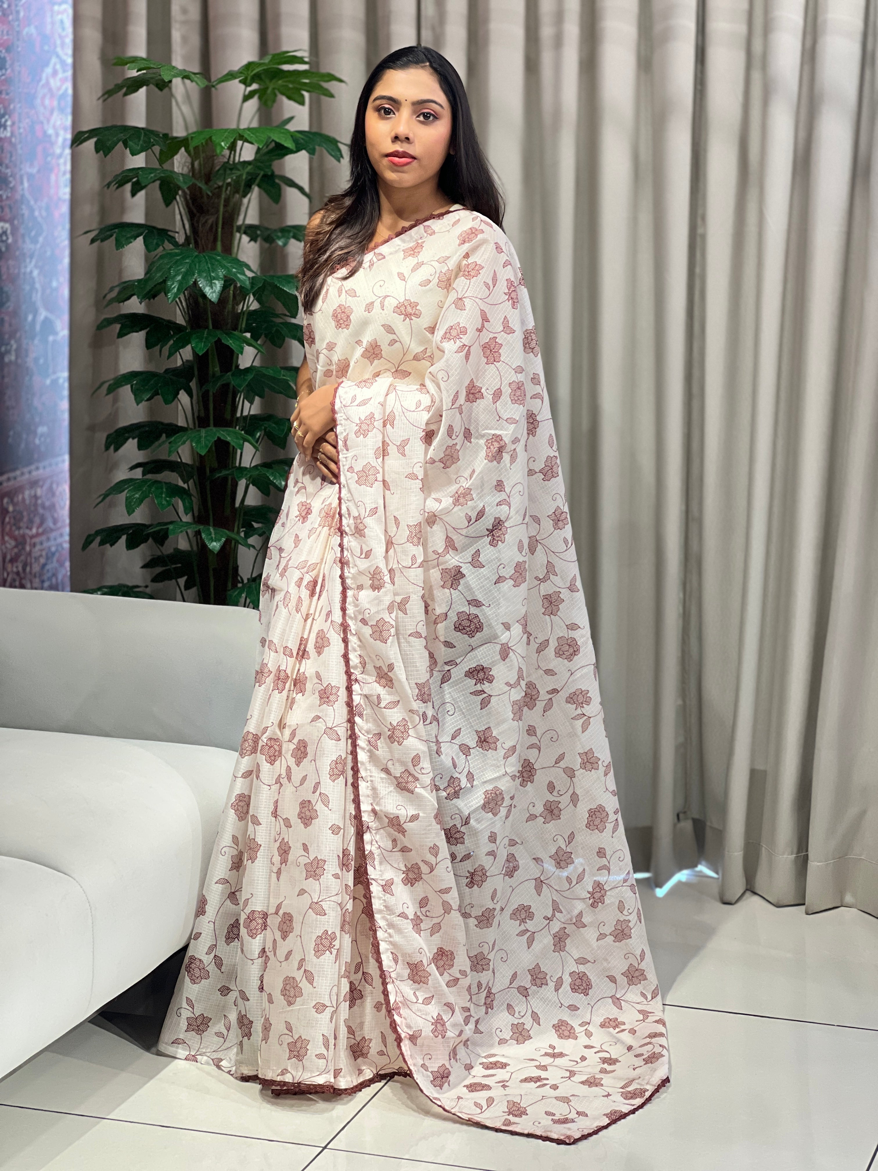 Floral Jaal Embroidery Detailed Kota Saree | HT311