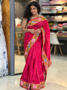 Pinkish Red Color Semi Tussar Saree | RP428