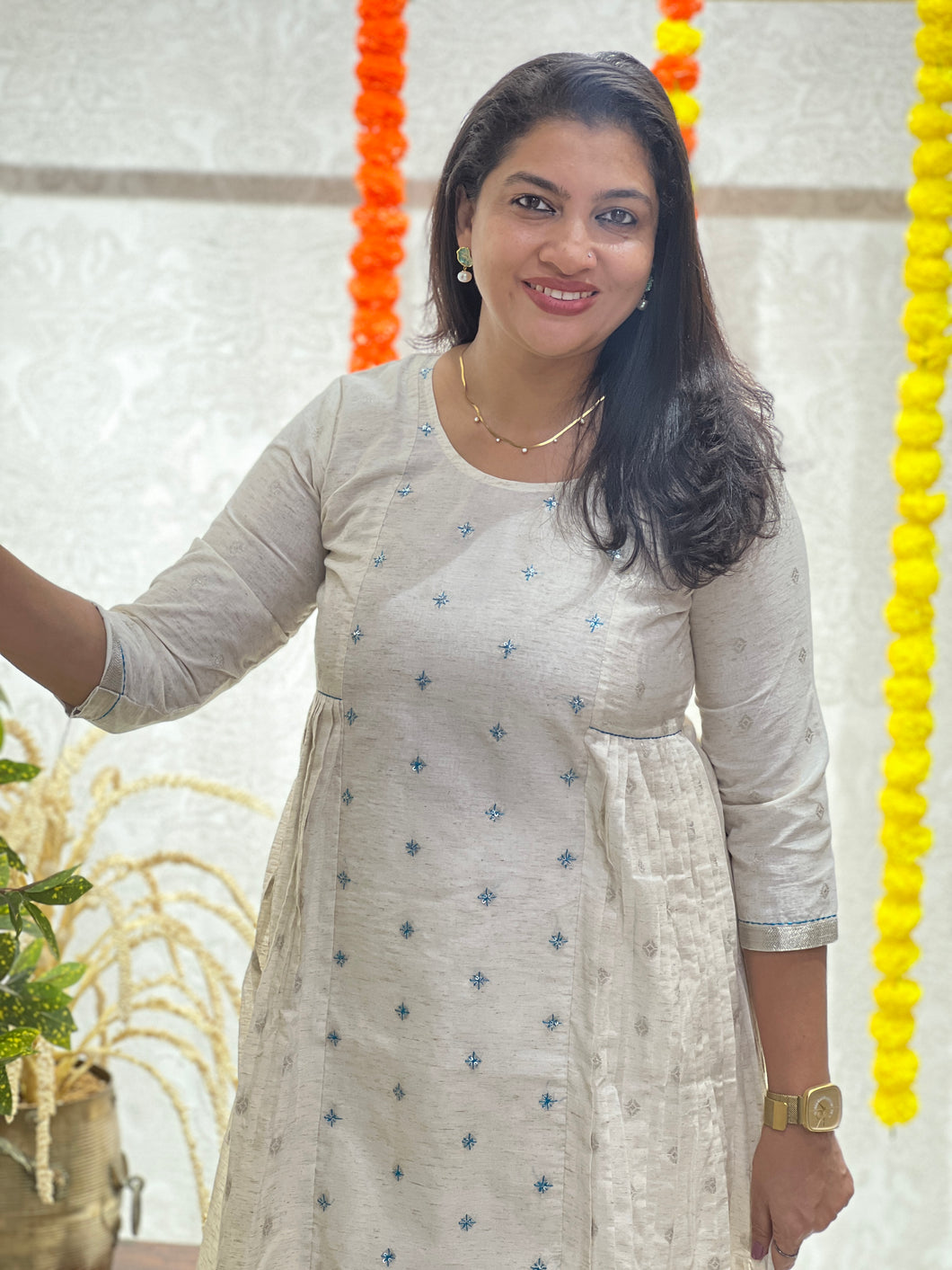 Banarasi Butta With Embroidery Detailed Chanderi Silk Kurta Material | DN759