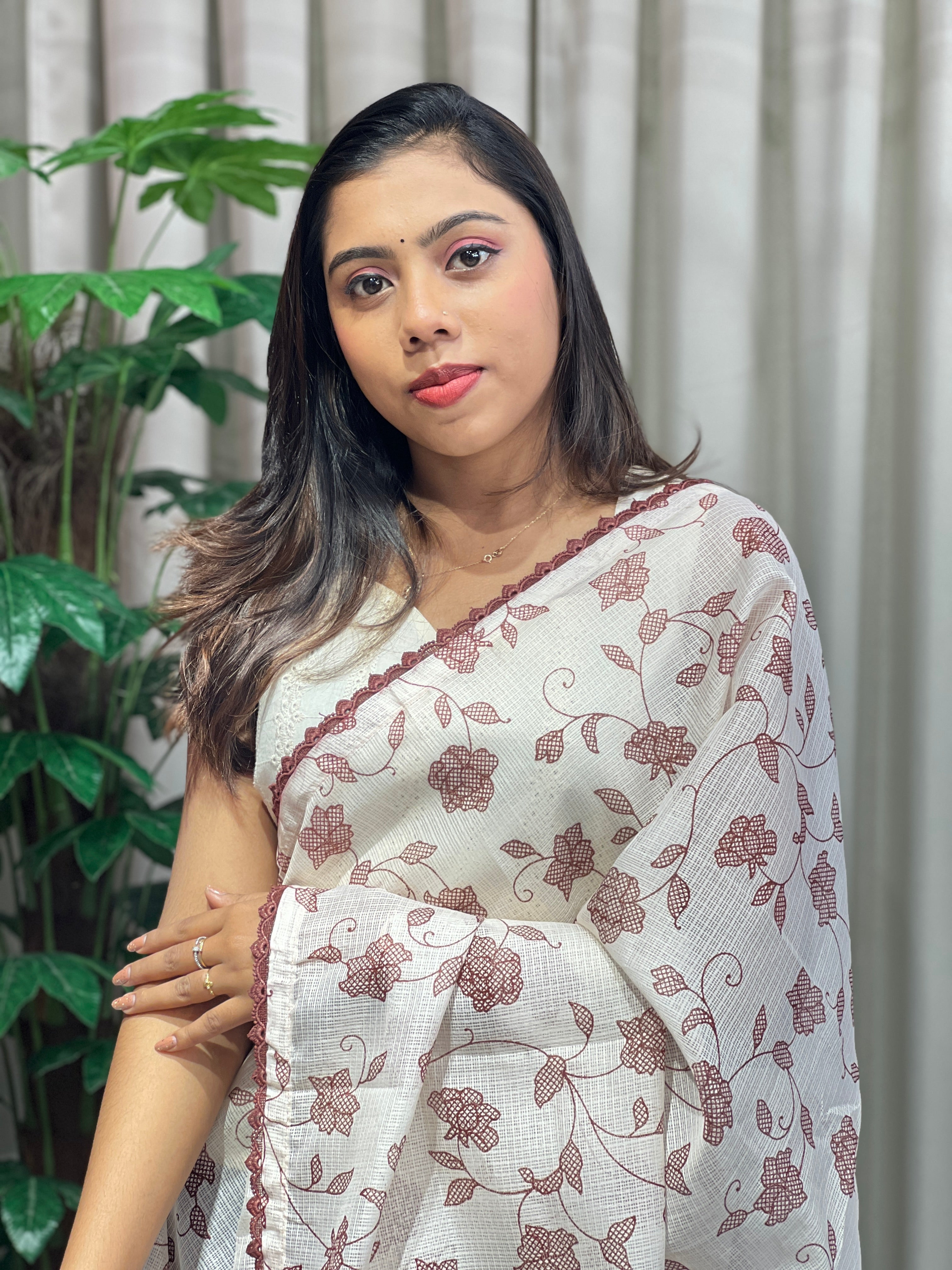 Floral Jaal Embroidery Detailed Kota Saree | HT311