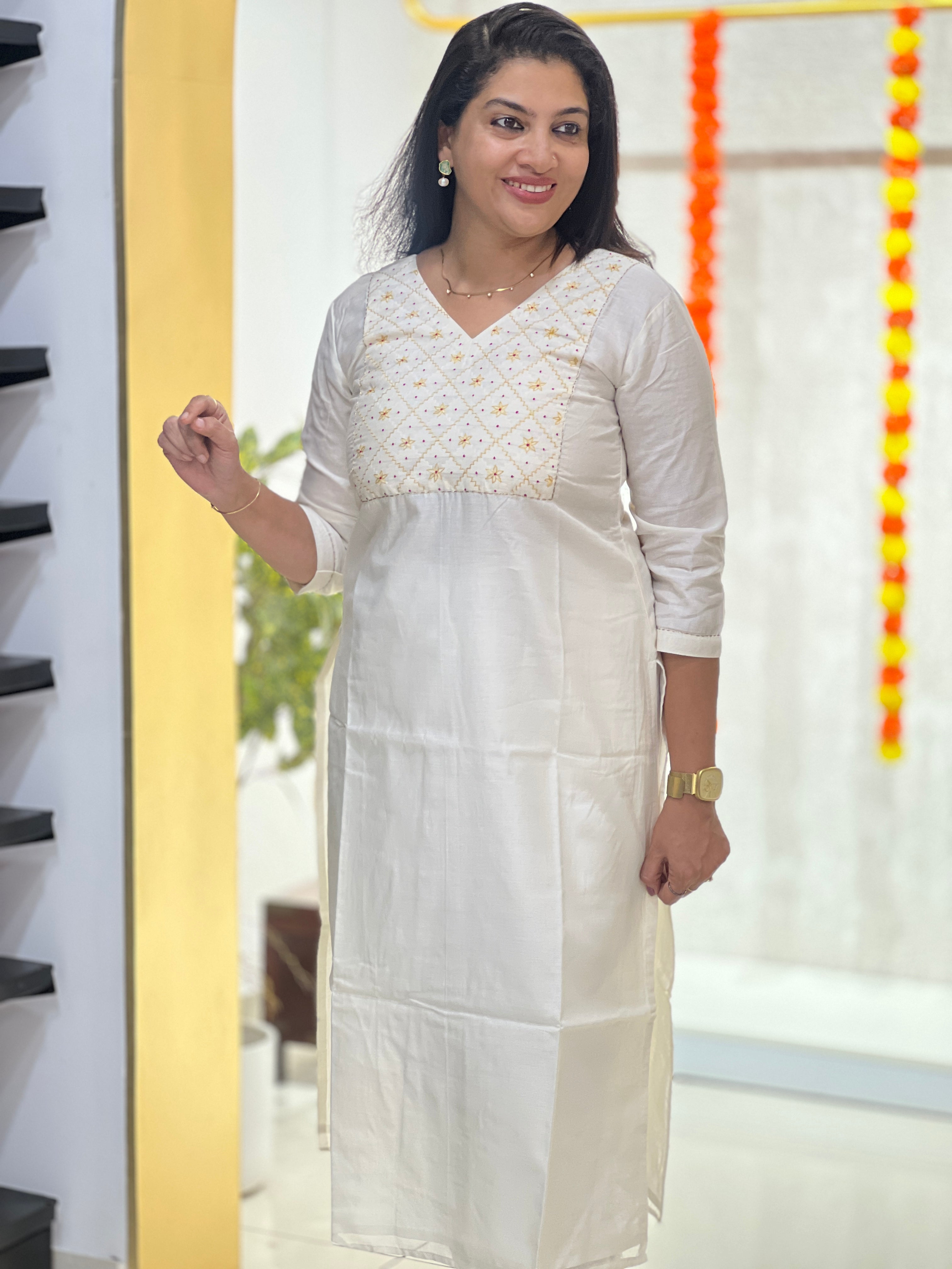 Embroidery Detailed Banarasi Chanderi Kurta Material | DN758