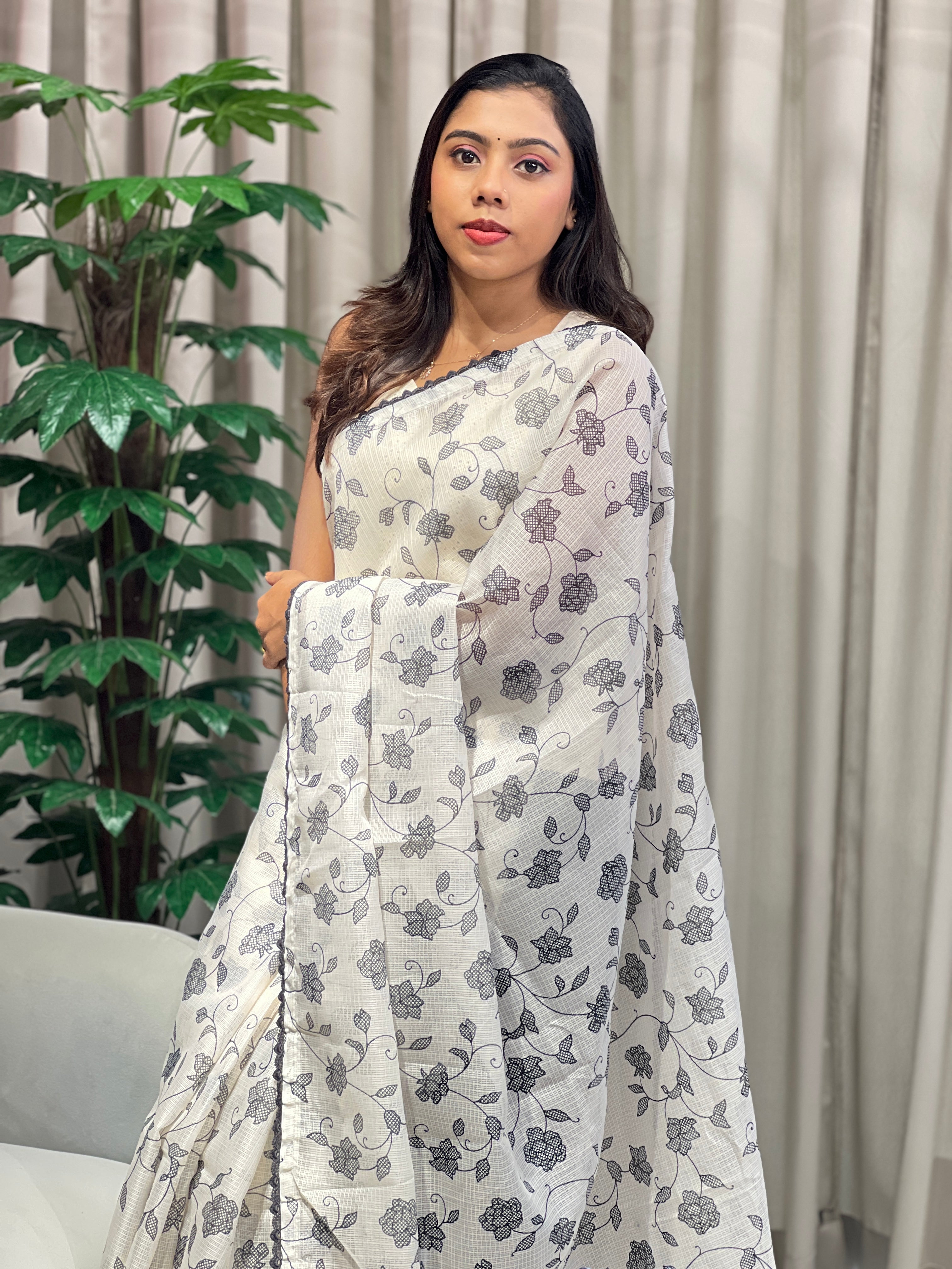 Floral Jaal Embroidery Detailed Kota Saree | HT313