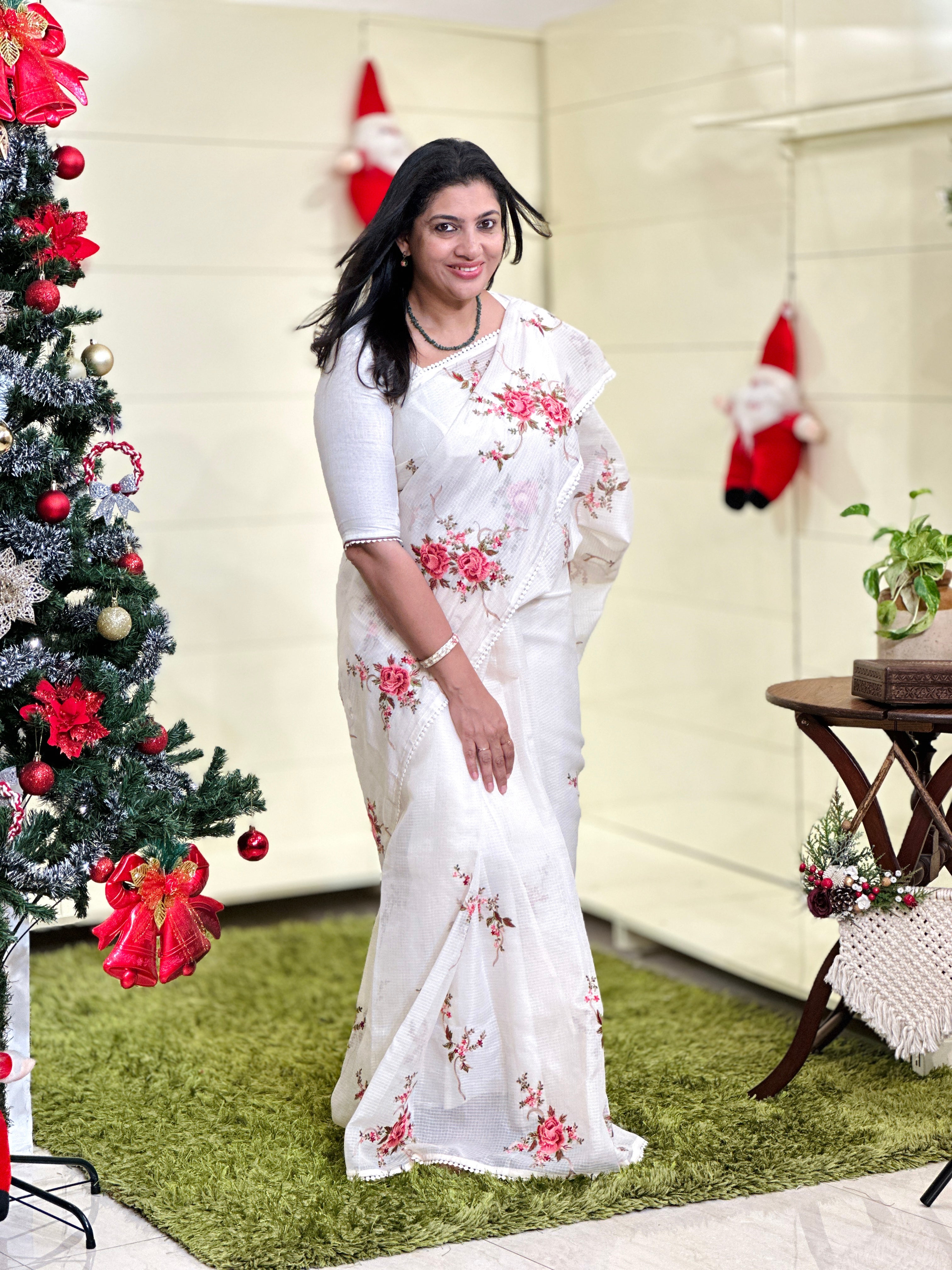 Floral Machine Embroidered Silky Kota Saree | BLD1621