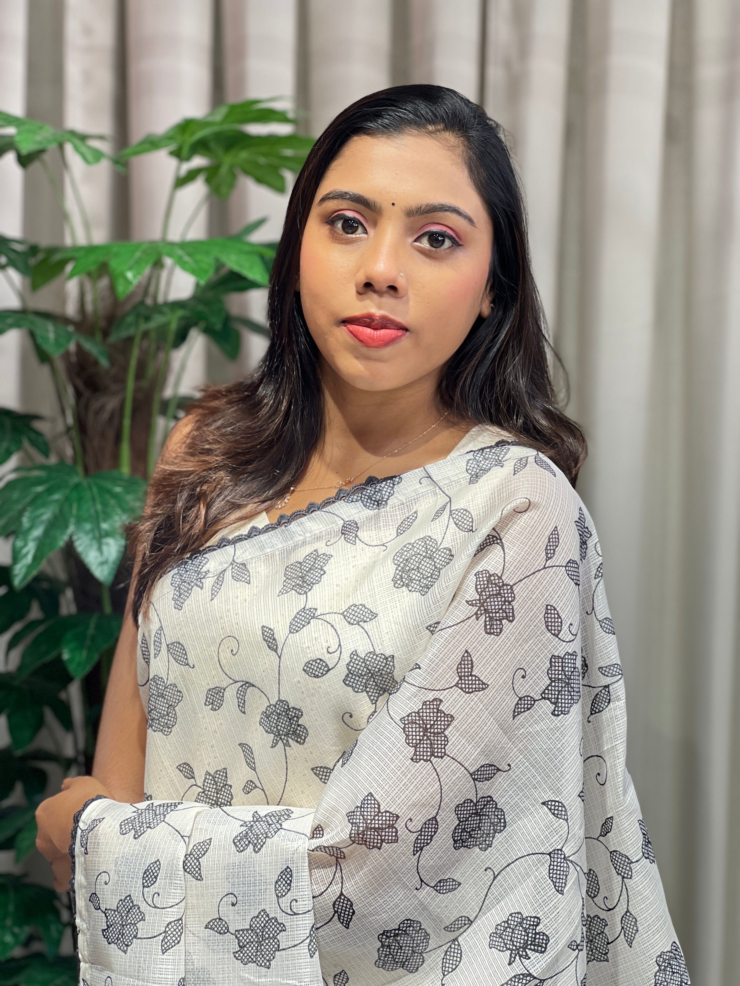 Floral Jaal Embroidery Detailed Kota Saree | HT313