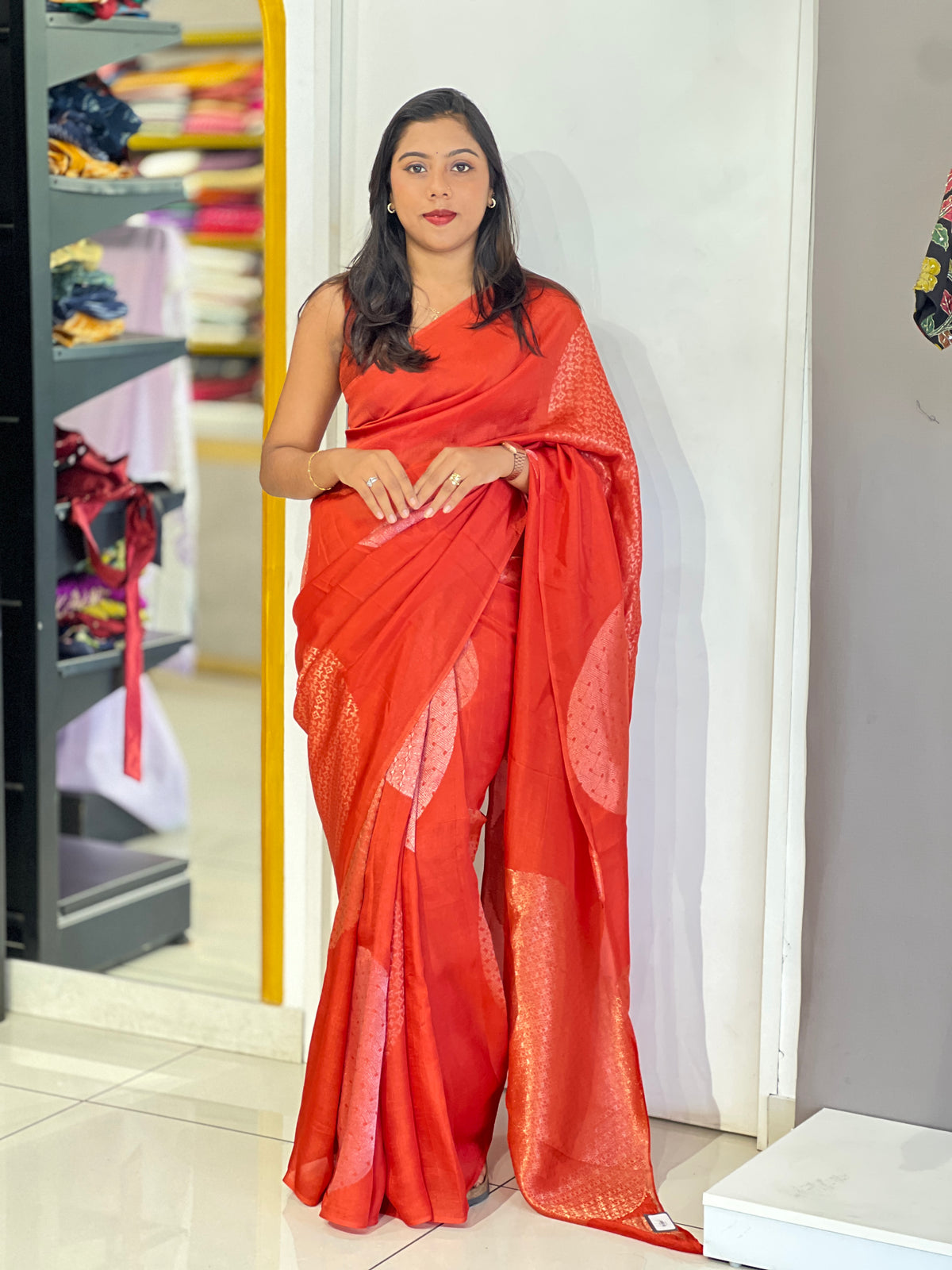 Geometric Woven Pattern Semi Tussar Saree | RS143
