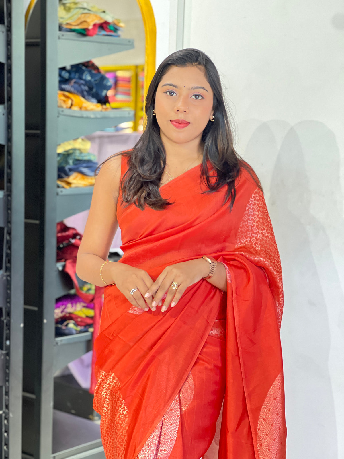 Geometric Woven Pattern Semi Tussar Saree | RS143