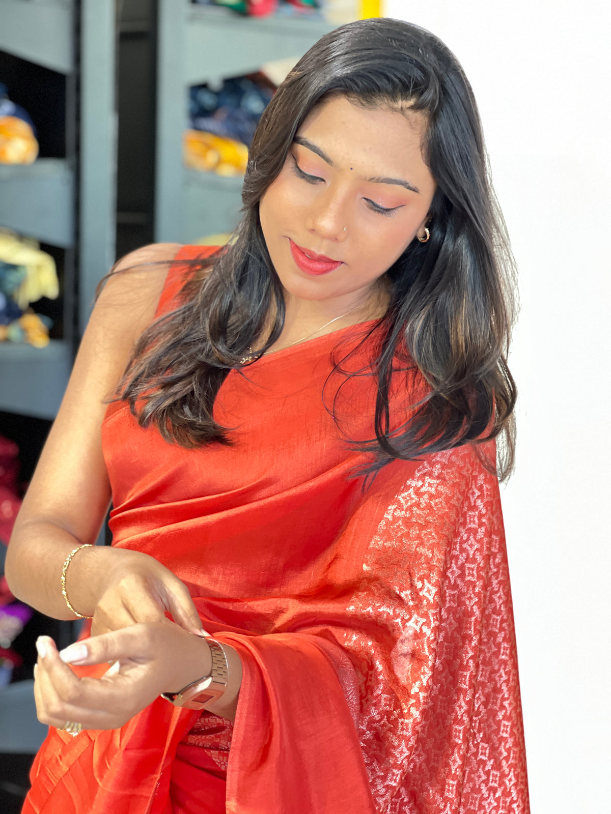 Geometric Woven Pattern Semi Tussar Saree | RS143