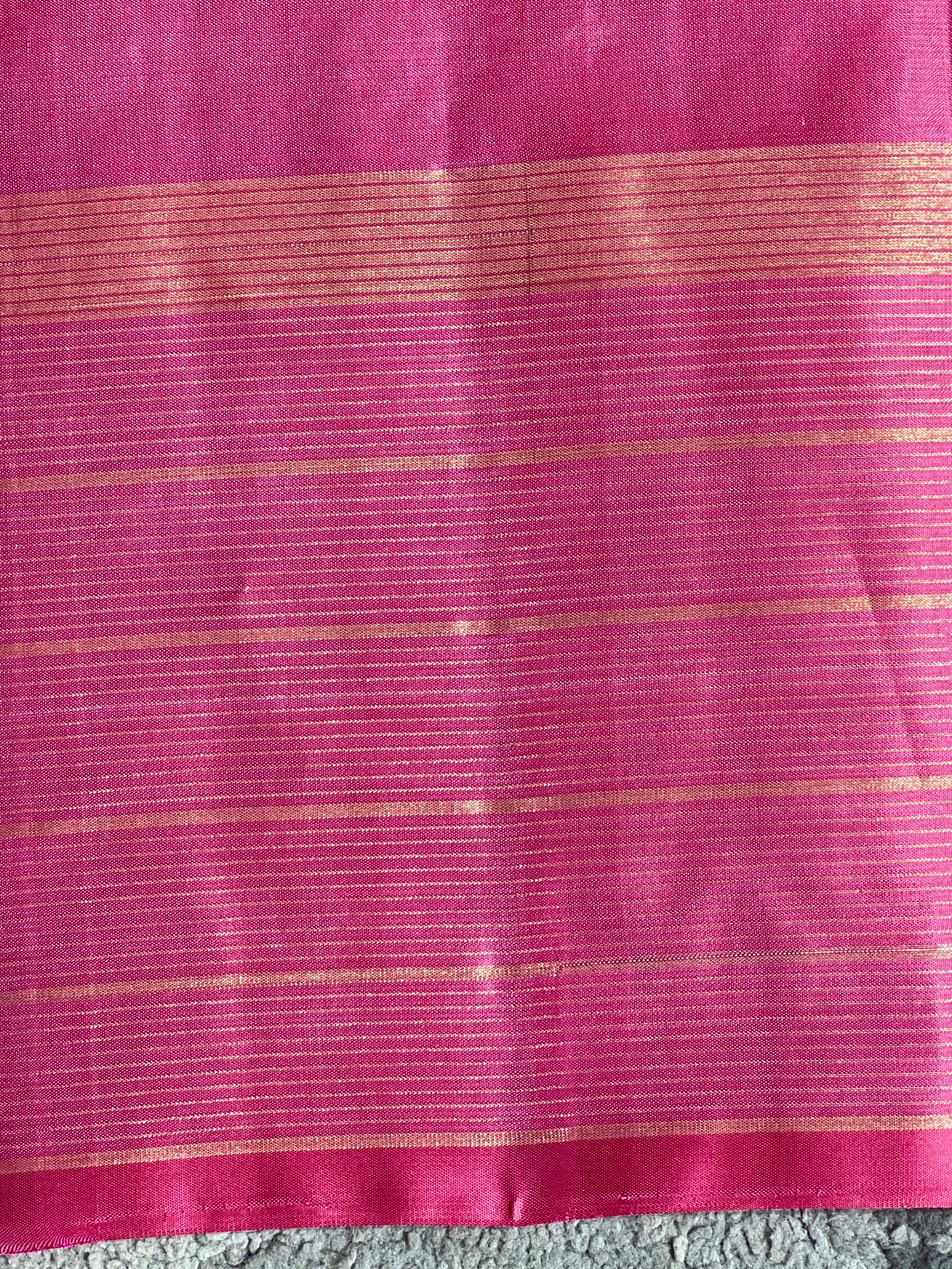 Stripe Pattern Golden Zari Woven Soft Silk Saree | SMT181