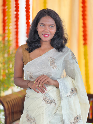 Thread & Zari Woven Floral Patterned Traditional Jamdani Saree | KAC204